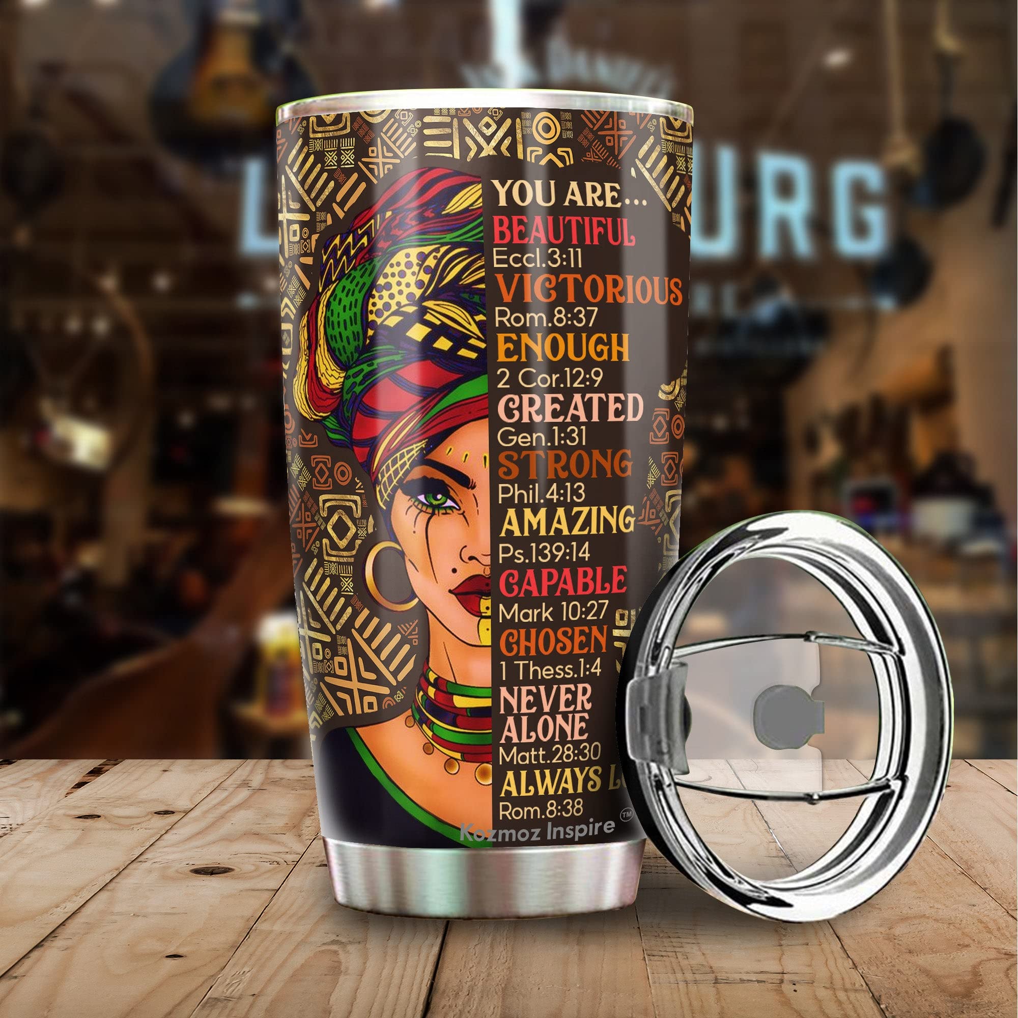 Kozmoz Inspire Black Queen Nutrition Facts Tumbler 20oz - African American Women Empowerment Gift - Birthday Present for Her - Motivational Water Bottle for Workouts, Office & Daily Hydration