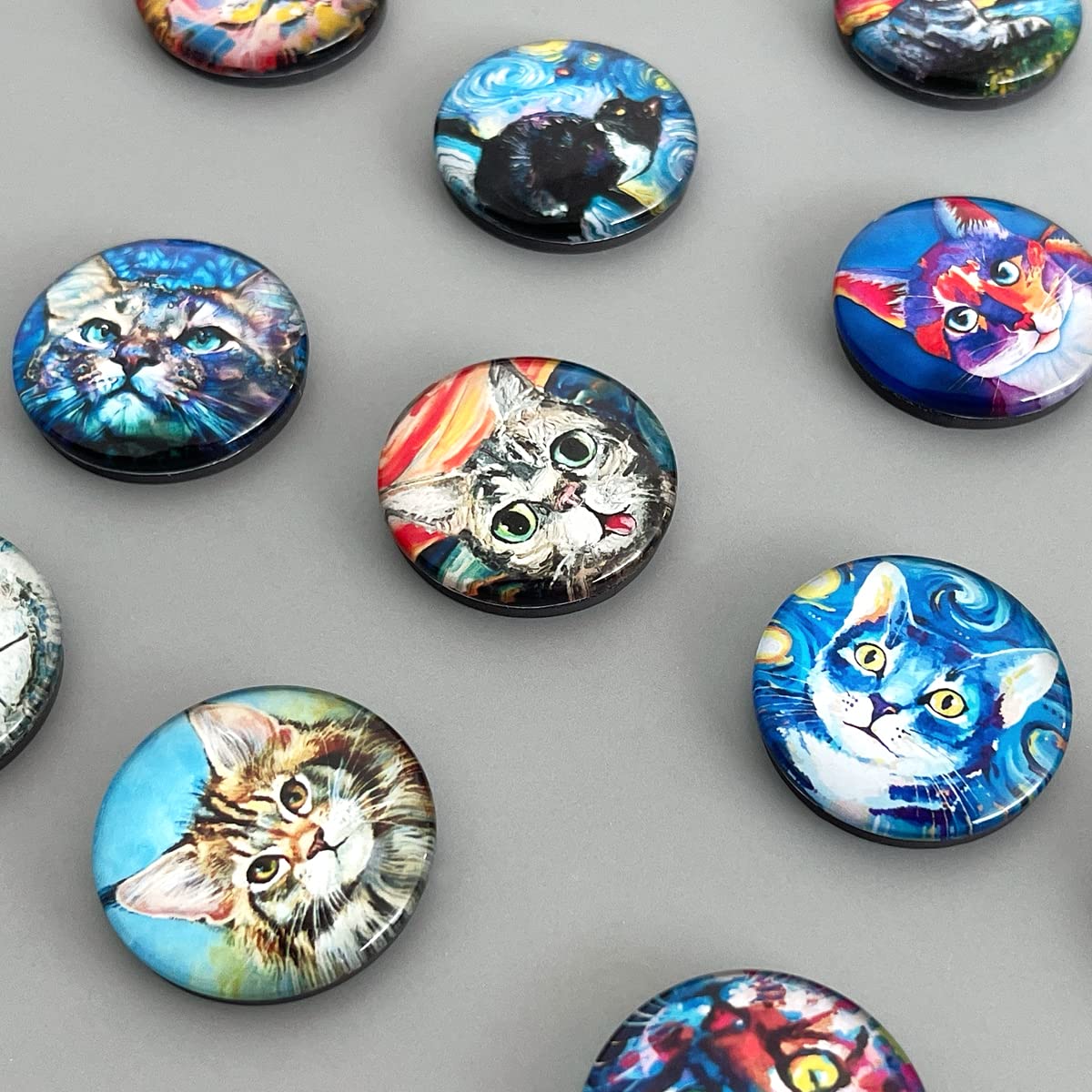 Allydrew Crystal Glass Refrigerator Magnets - Set of 12 Cat-Themed Decorative Magnets for Whiteboards, Cabinets, Lockers & Office Use | Perfect for Home, Kitchen & School Organization