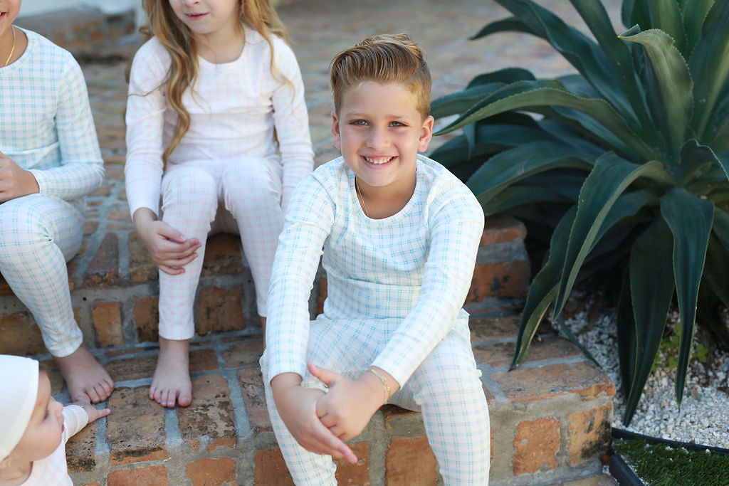 Cozy Grid Blue Pajama Set for Women - Soft Cotton Sleepwear by Pouf - Perfect for Lounging, Sleepovers & Relaxing at Home