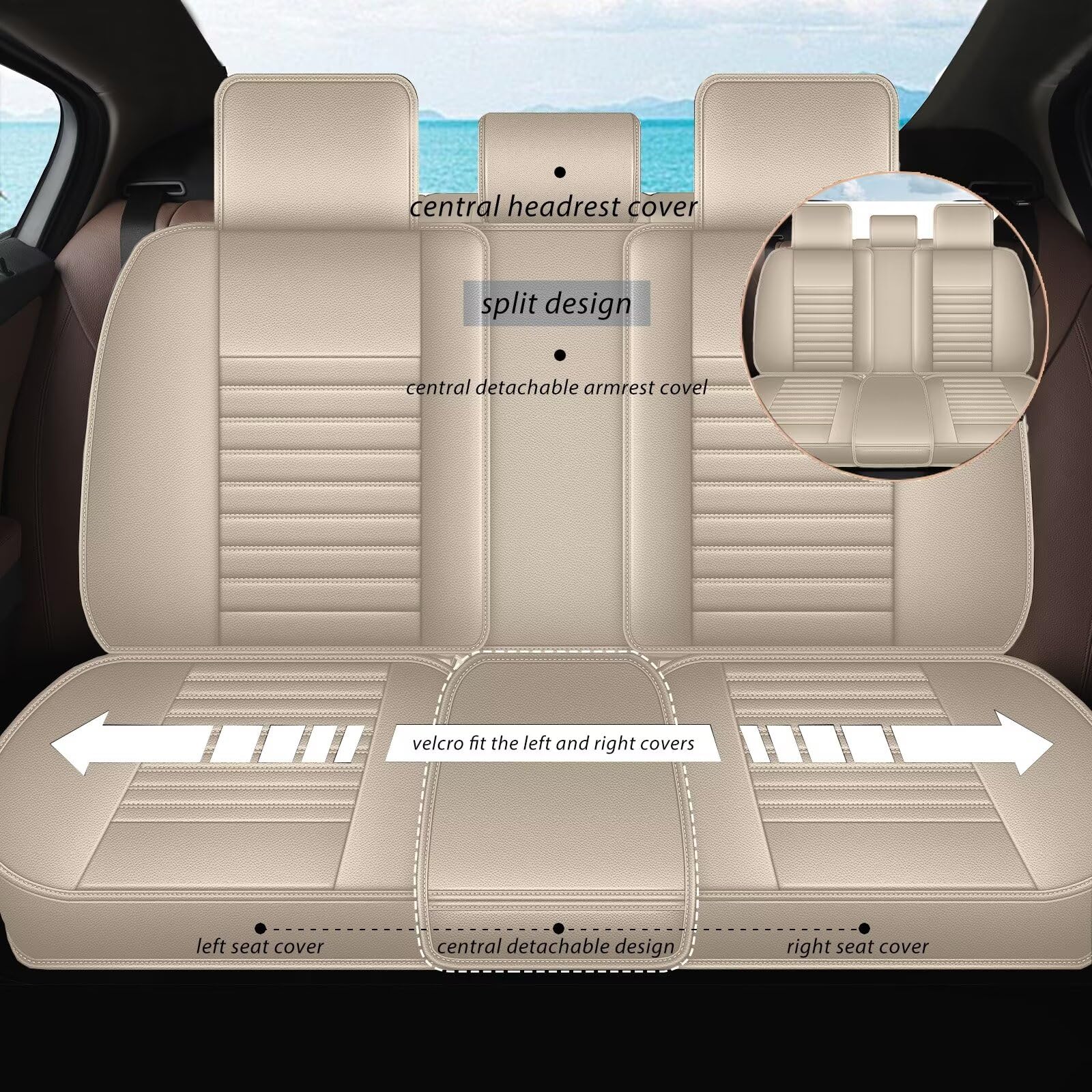 TTX LIGHTING Waterproof Faux Leather Car Seat Covers Full Set for Ford Escape 2001-2025 - 5-Piece Seat Protector with Airbag Compatibility (Beige) | Durable Interior Upgrade for Family Road Trips & Daily Commuting