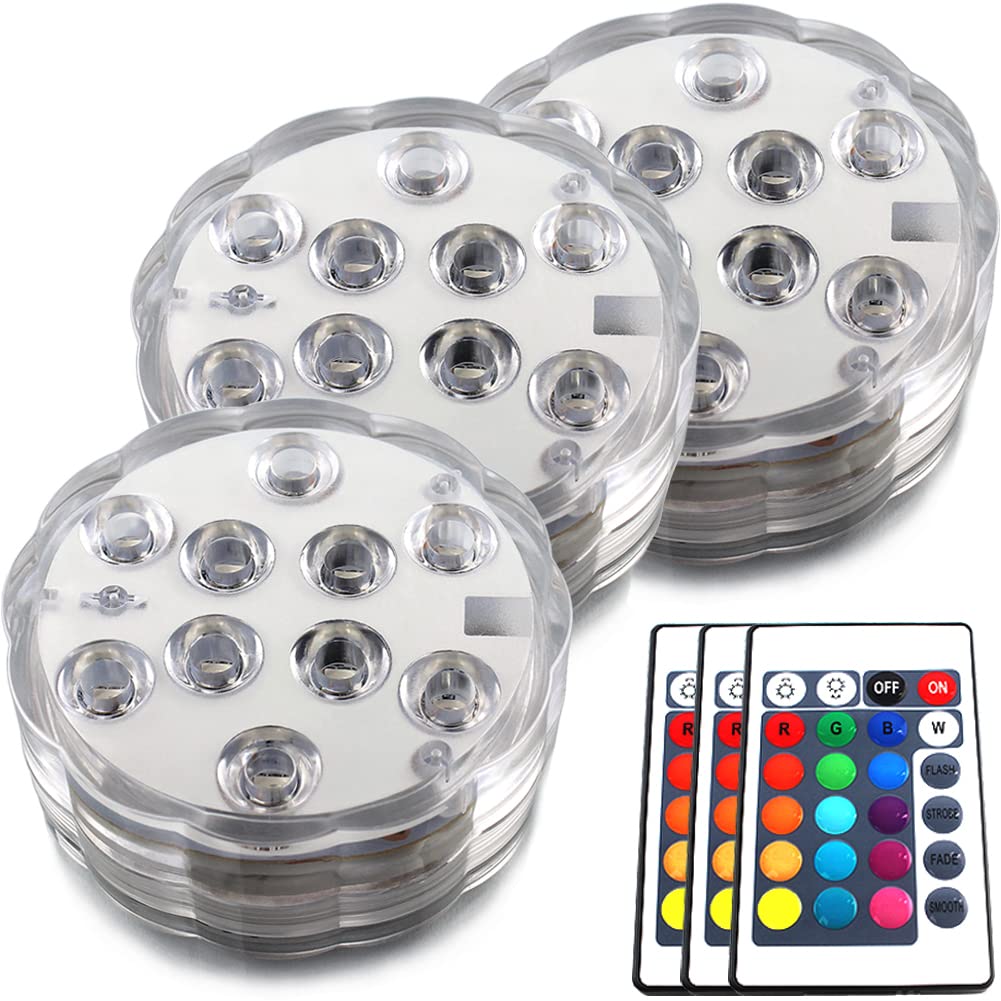 Waterproof LED Lights for Pool - Upgraded Submersible LED Light with Remote Control, Battery Powered Underwater Lights for Prom, Party, Wedding Decoration | Indoor & Outdoor Water Decorations