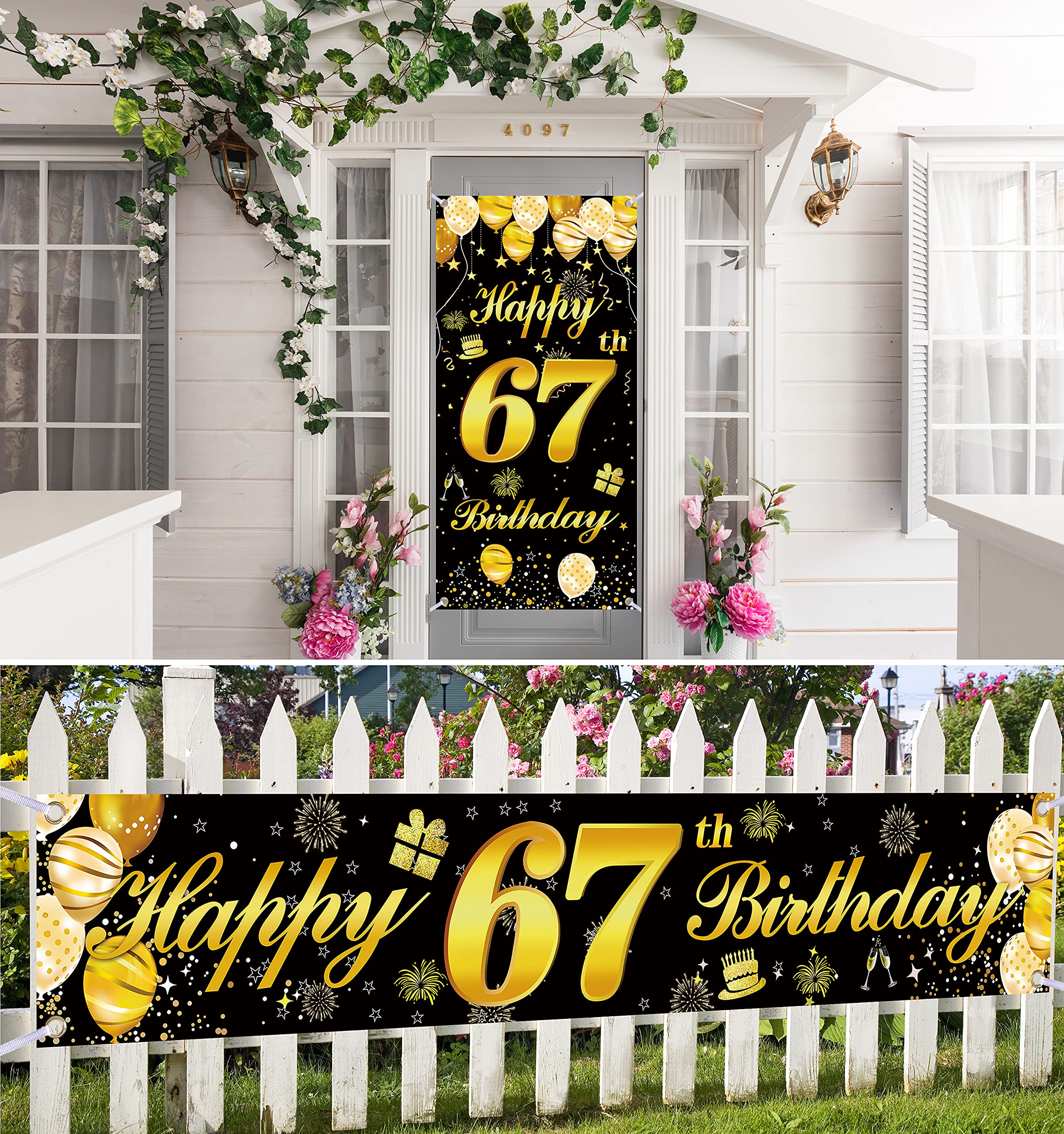 67th Happy Birthday Banner - Premium Birthday Decorations for Men, Party Supplies & Backdrop - Perfect for Indoor & Outdoor Celebrations
