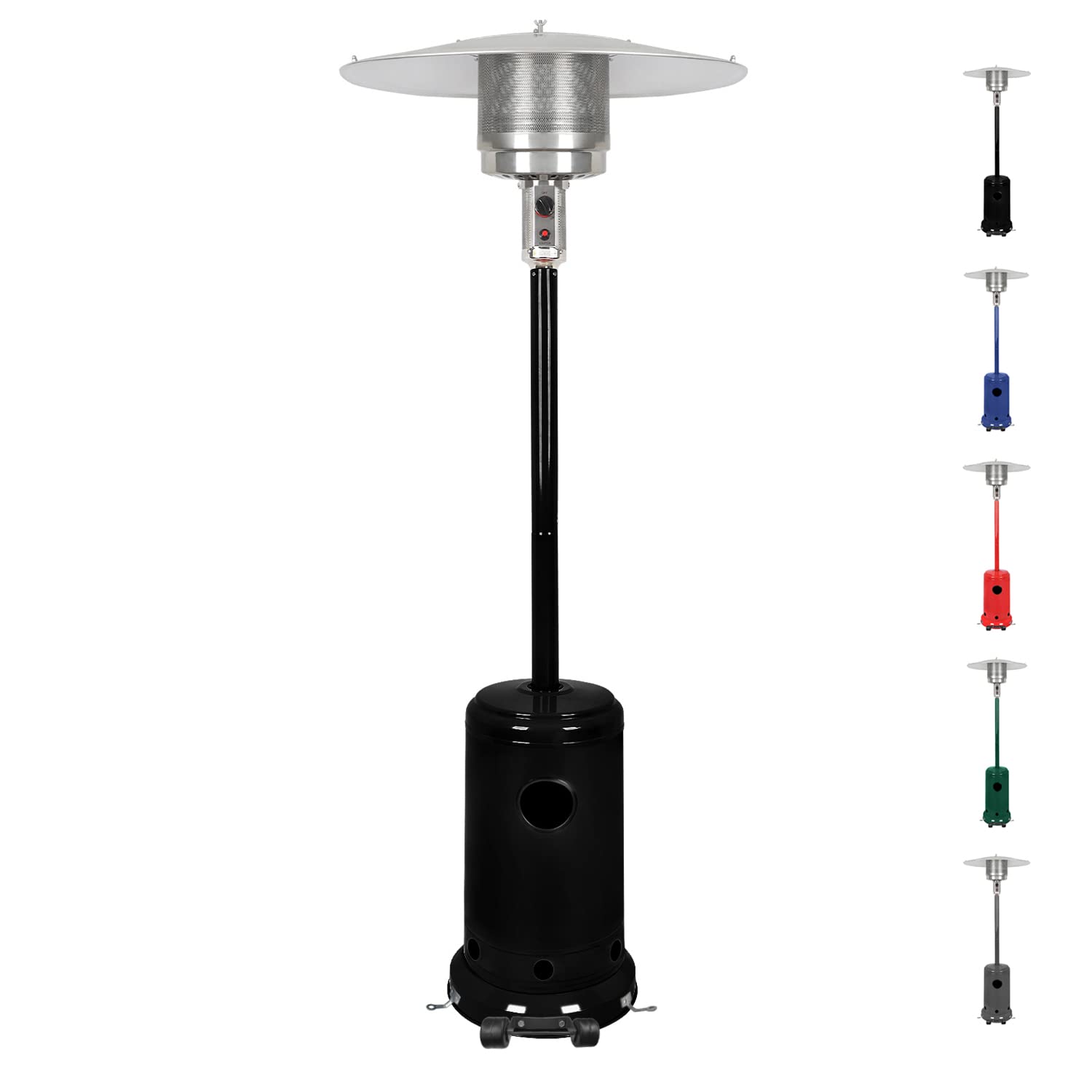 48,000 BTU Stainless Steel Outdoor Patio Heater with Wheels - Portable Standing Propane Heater for Backyard, Deck, Garden & Camping (Black) - Perfect for Outdoor Gatherings, Restaurants & Cold Weather Use