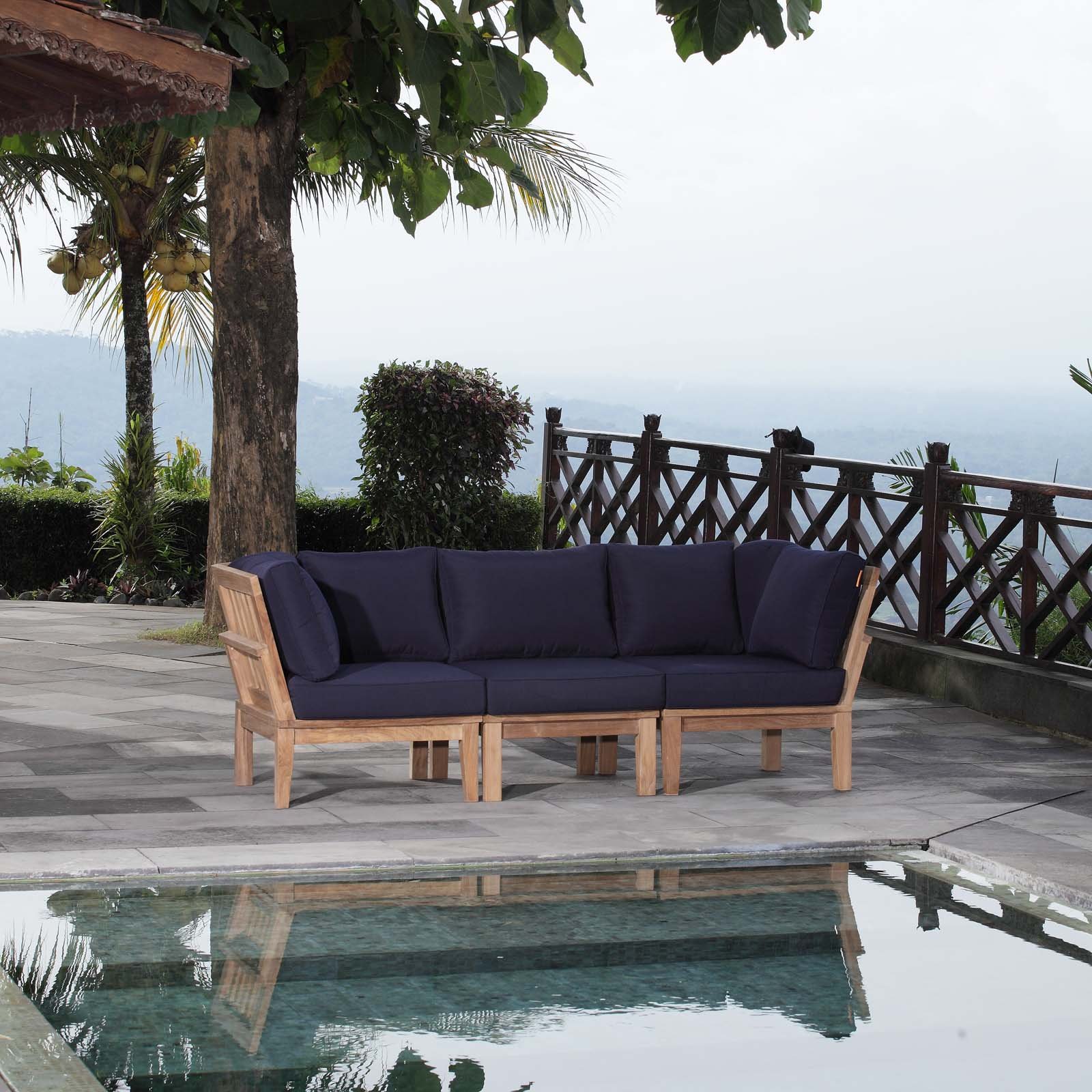Premium Grade A Teak Wood Outdoor Patio Furniture Set - 3 Piece Natural Navy - Durable & Weather-Resistant for Backyard, Garden, Poolside & Patio Use