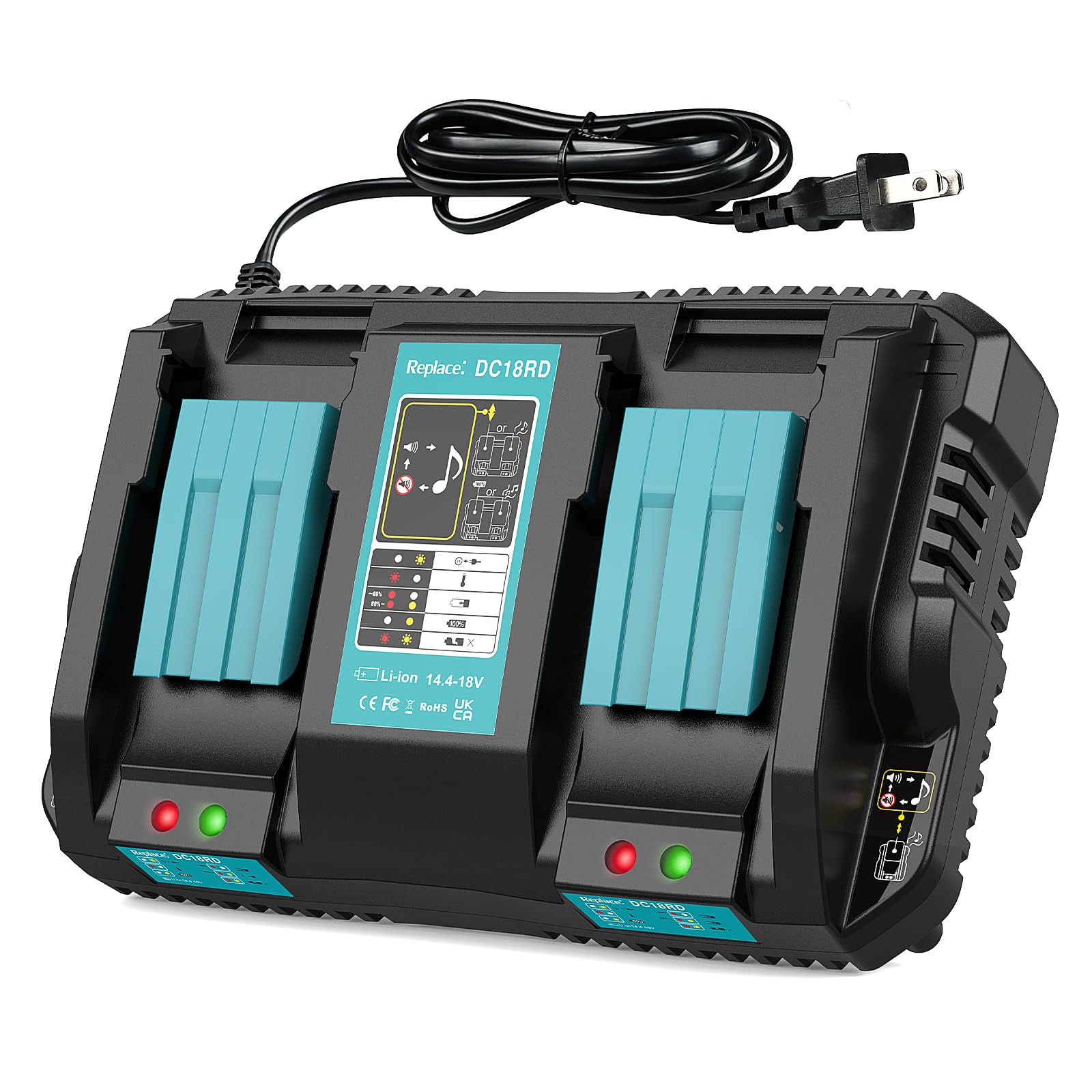 Makita 18V Rapid Battery Charger Replacement - Dual Port Fast Charging Station for Makita 18V Power Tools | Perfect for Job Sites & Home Workshops