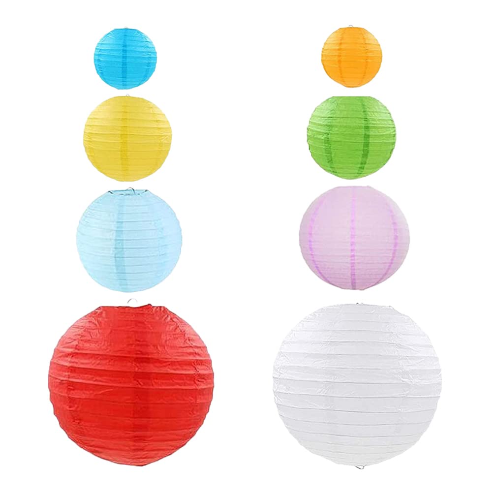 8pcs DIY Foldable Paper Lanterns - Colorful Chinese Traditional Round Lanterns for Wedding, Birthday, Party Decor | Indoor & Outdoor Festival Lighting, Home Decoration, Garden and Patio Ambiance