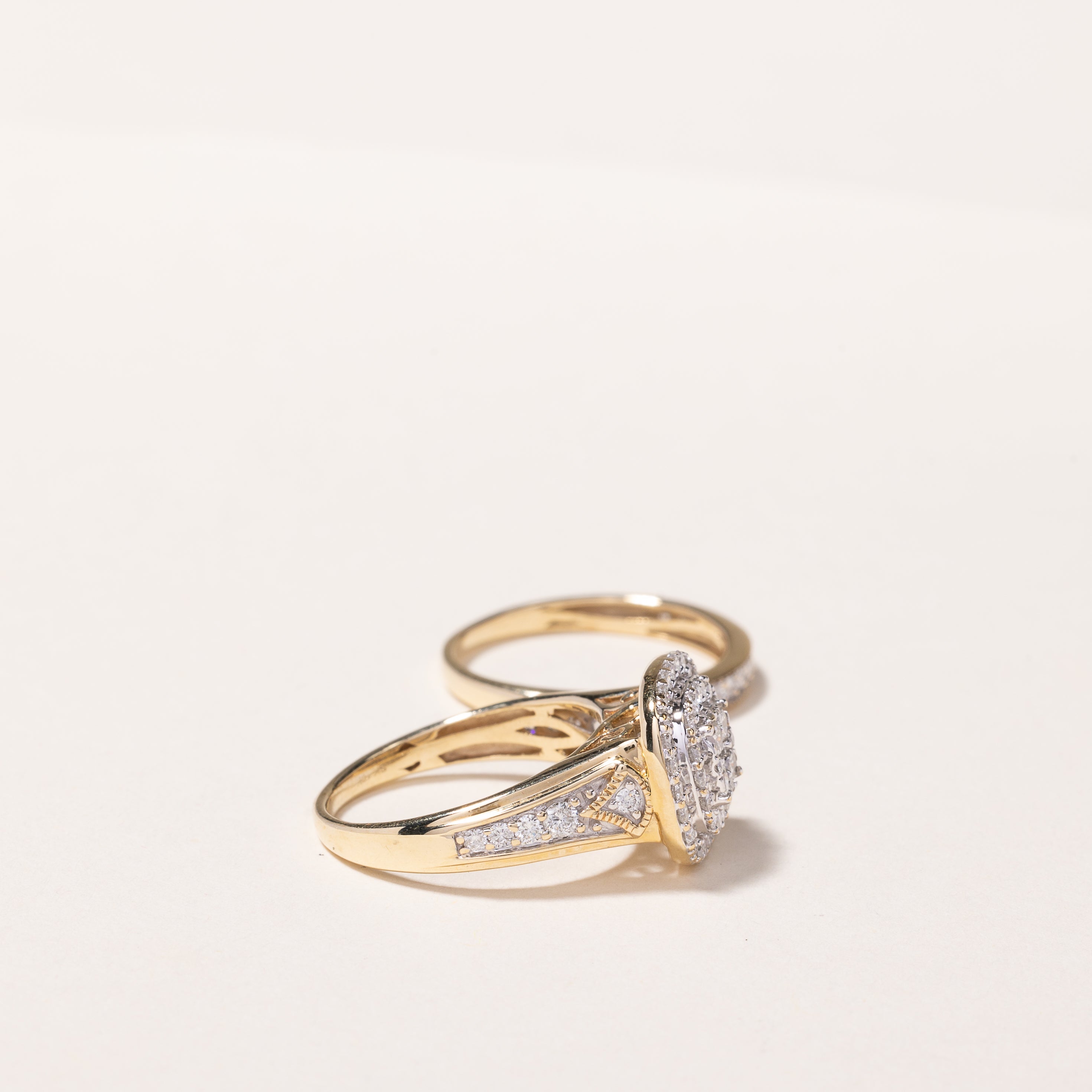10K Yellow Gold Diamond Wedding Ring Set for Women | 0.95ctw Total Weight | Size 5.5 | Elegant Bridal Jewelry for Engagement, Anniversary & Special Occasions