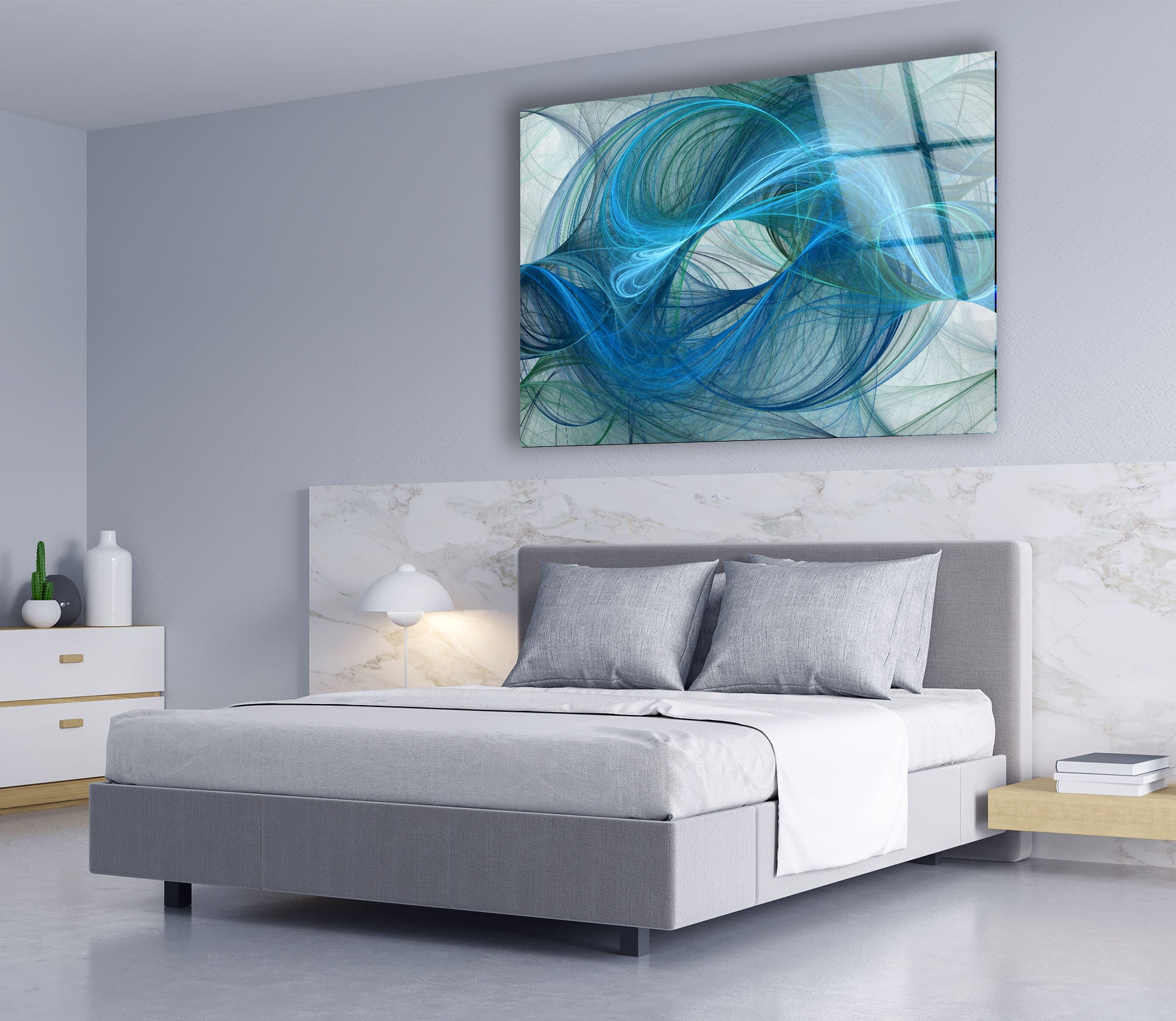 Blue Energy Abstract Wall Art - Fluid Motion Glass Print for Modern Home & Office Decor | Stunning Contemporary Wall Decor for Living Room, Bedroom & Workspace