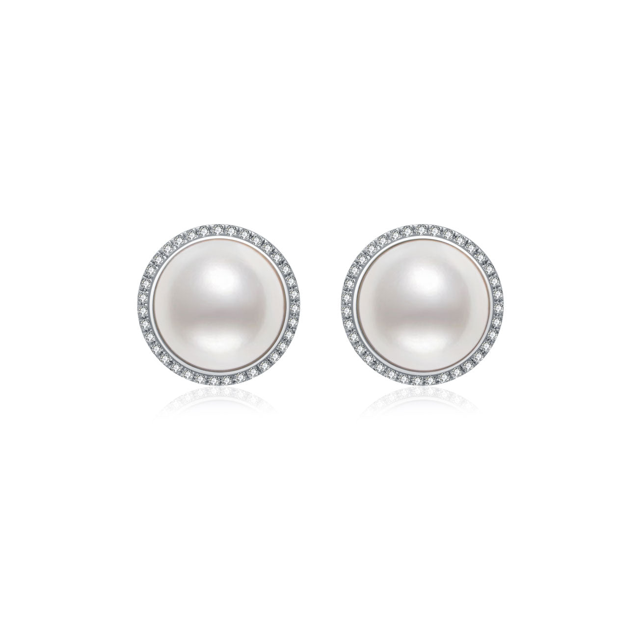 18K Gold Diamond & Pearl Dome Earrings for Women | Elegant Edison Pearl Stud Earrings KE00122 | Perfect for Weddings, Parties & Special Occasions