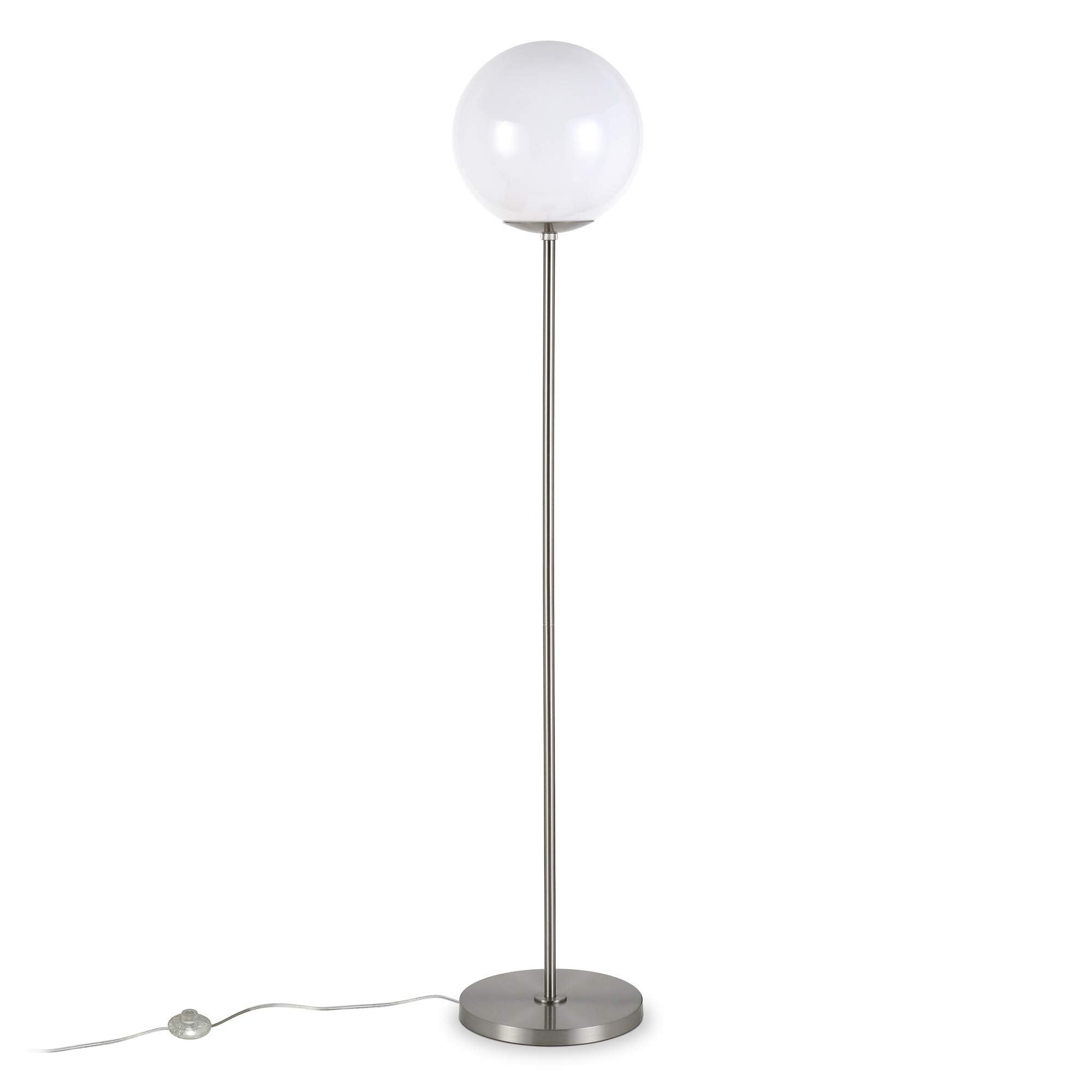 Theia Modern Globe & Stem Floor Lamp with Plastic Shade in Brushed Nickel/White - Perfect for Living Room, Bedroom, or Office Lighting Decor