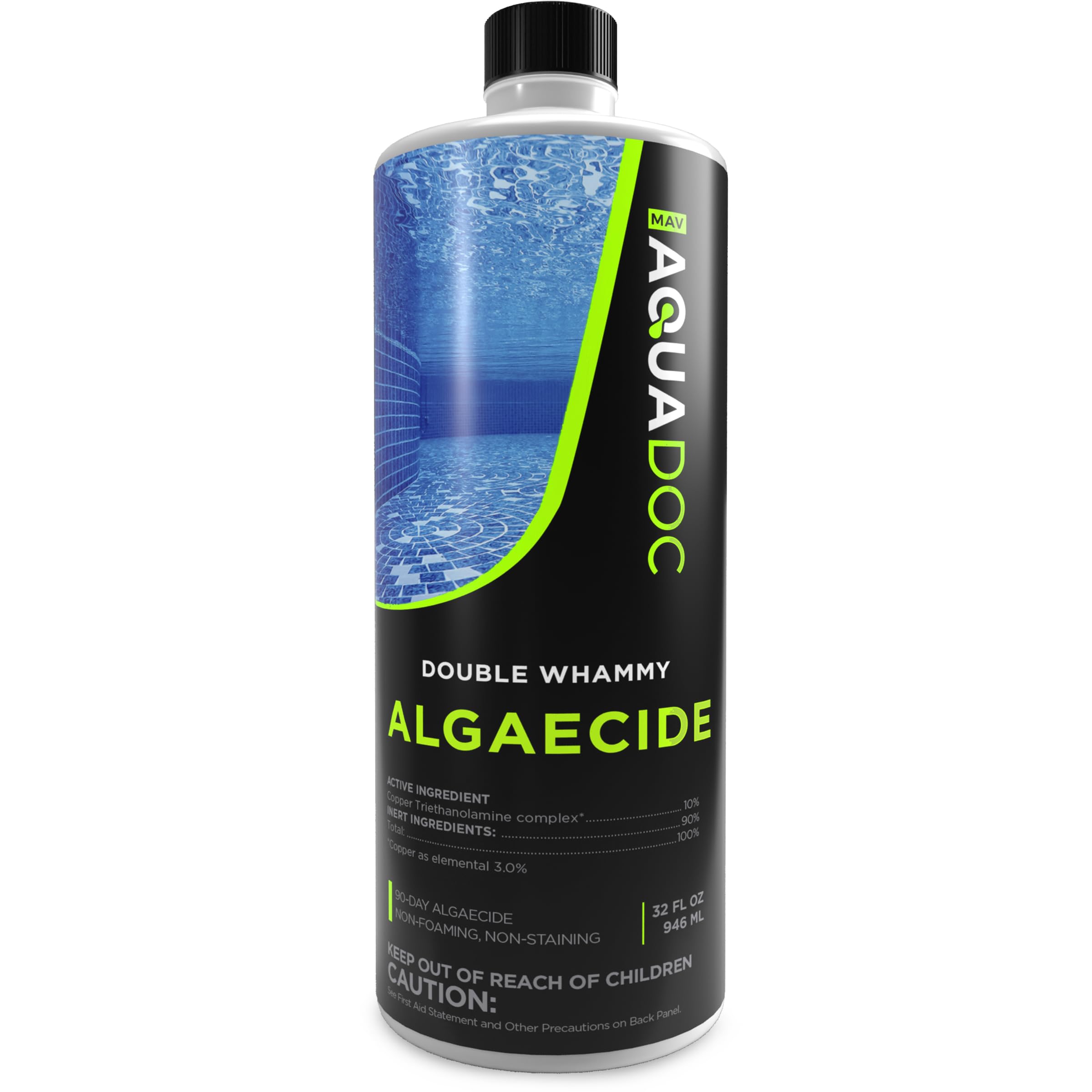 Copper Pool Algaecide for Swimming Pools - 90-Day Long-Lasting Algae Prevention & Removal for Inground Pools - Super Strength Formula for Pool Opening & Maintenance - AquaDoc 32oz - Perfect for Year-Round Pool Care, Summer Swim Season & Green Algae Treatment