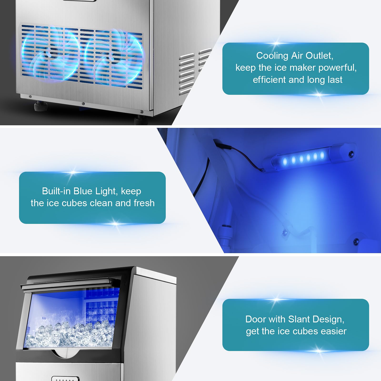 Commercial Ice Maker Machine 100lbs/24H with Auto Self-Cleaning & LED Digital Display - Under Counter or Freestanding Ice Machine for Home, Office, Restaurant, Bar - Perfect for Beverage Service, Parties and Food Preservation