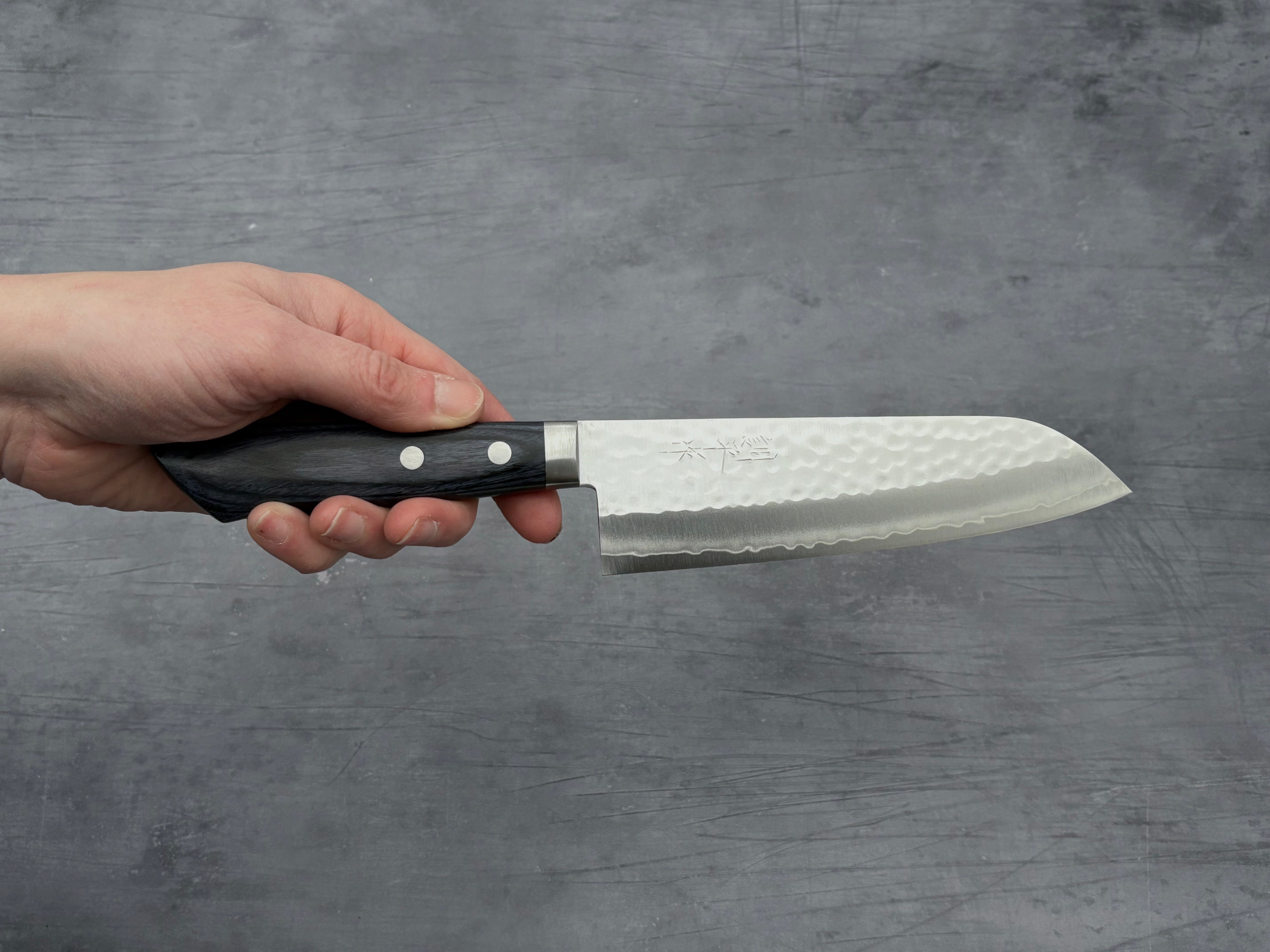 Masutani Hamono V1 Tsuchime Santoku Knife - Japanese Damascus Steel 7-Inch Kitchen Knife for Slicing, Dicing & Chopping - Perfect for Home Chefs & Professional Cooking