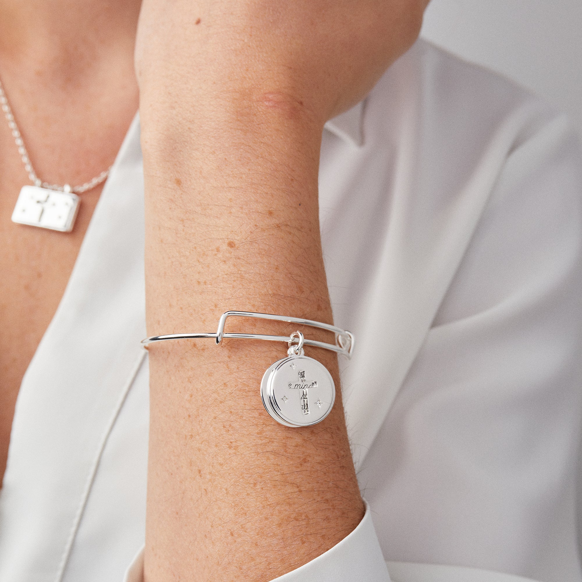 Hidden Message Cross Affirmation Bangle - Inspirational Christian Jewelry for Women, Gift for Baptism, Confirmation & Daily Faith Wear
