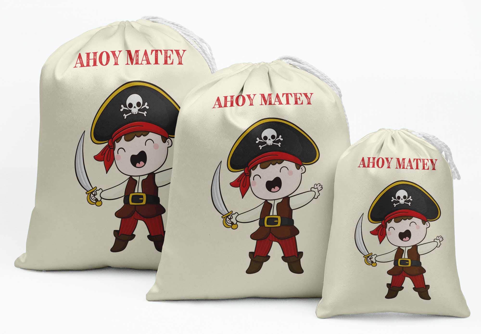 Ahoy Matey Birthday Party Favor Bags - 15 Pack White Pirate Theme Candy Pouches for Kids Party Supplies & Gift Bags | Perfect for Themed Parties, Baby Showers, and Treasure Hunt Favors