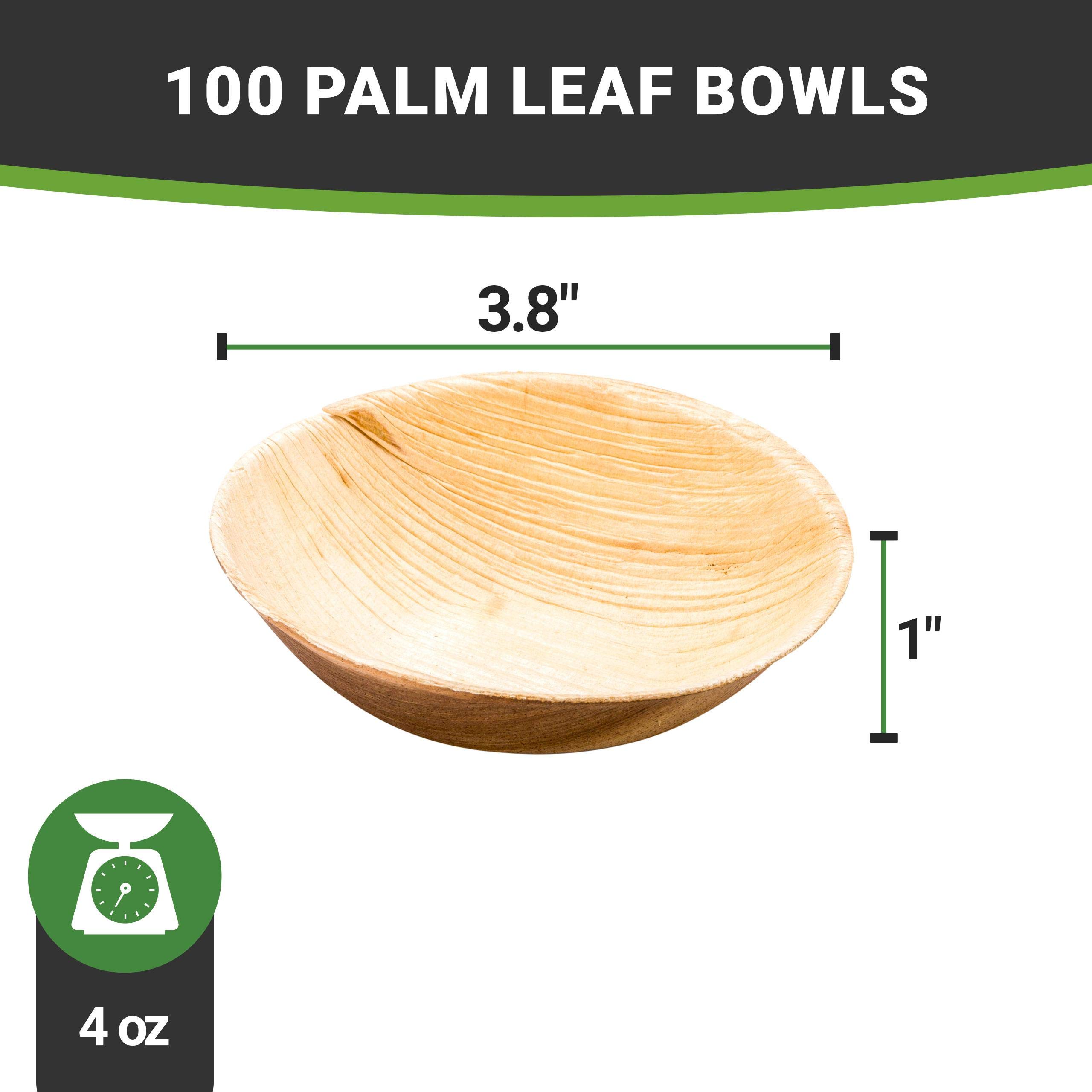 Restaurantware Indo 4 Ounce Round Palm Mini Bowls - 100 Pack Microwave Safe & Freezer Friendly Sustainable Areca Palm Leaf Appetizer Bowls | Eco-Friendly Disposable Bowls for Hot & Cold Foods, Parties, Catering, Restaurants & Home Use