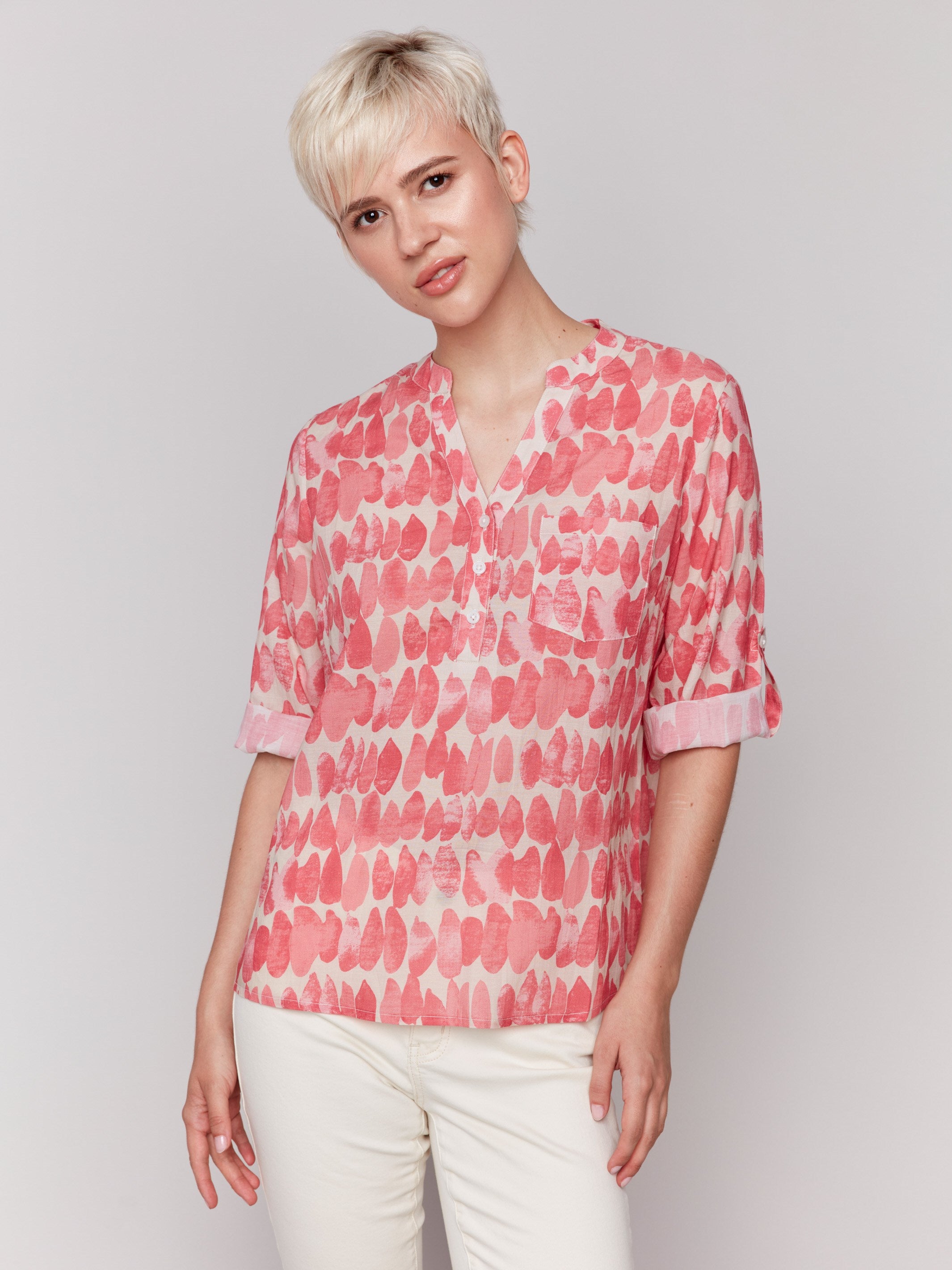 Printed Viscose Half Button Blouse for Women - Stylish Floral Print Casual Shirt - Perfect for Office, Date Night & Summer Outfits