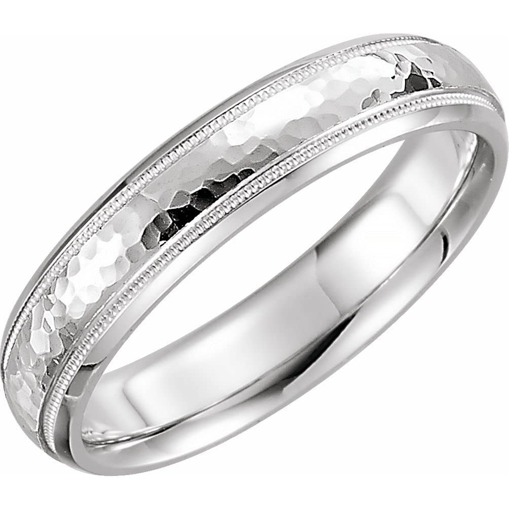 Bonyak Sterling Silver 4mm Half Round Hammer Finish Milgrain Wedding Band Ring - Size 7.5 for Women & Men - Perfect for Engagement, Anniversary & Everyday Wear