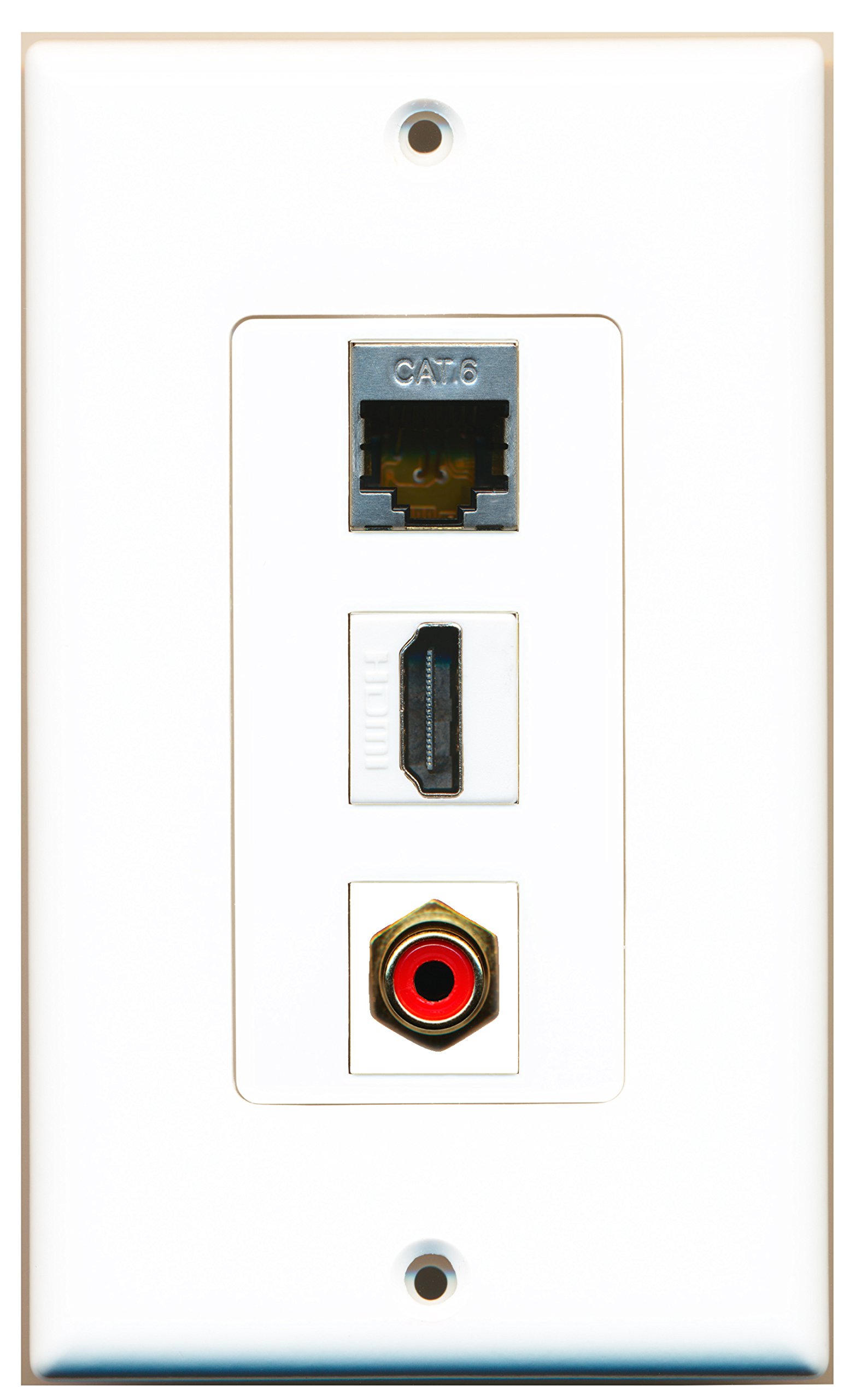 RiteAV 1 Port HDMI + 1 RCA Red + Shielded Cat6 Ethernet Wall Plate - Oversized Jumbo MIDI for Home Theater & Office Networking Setup