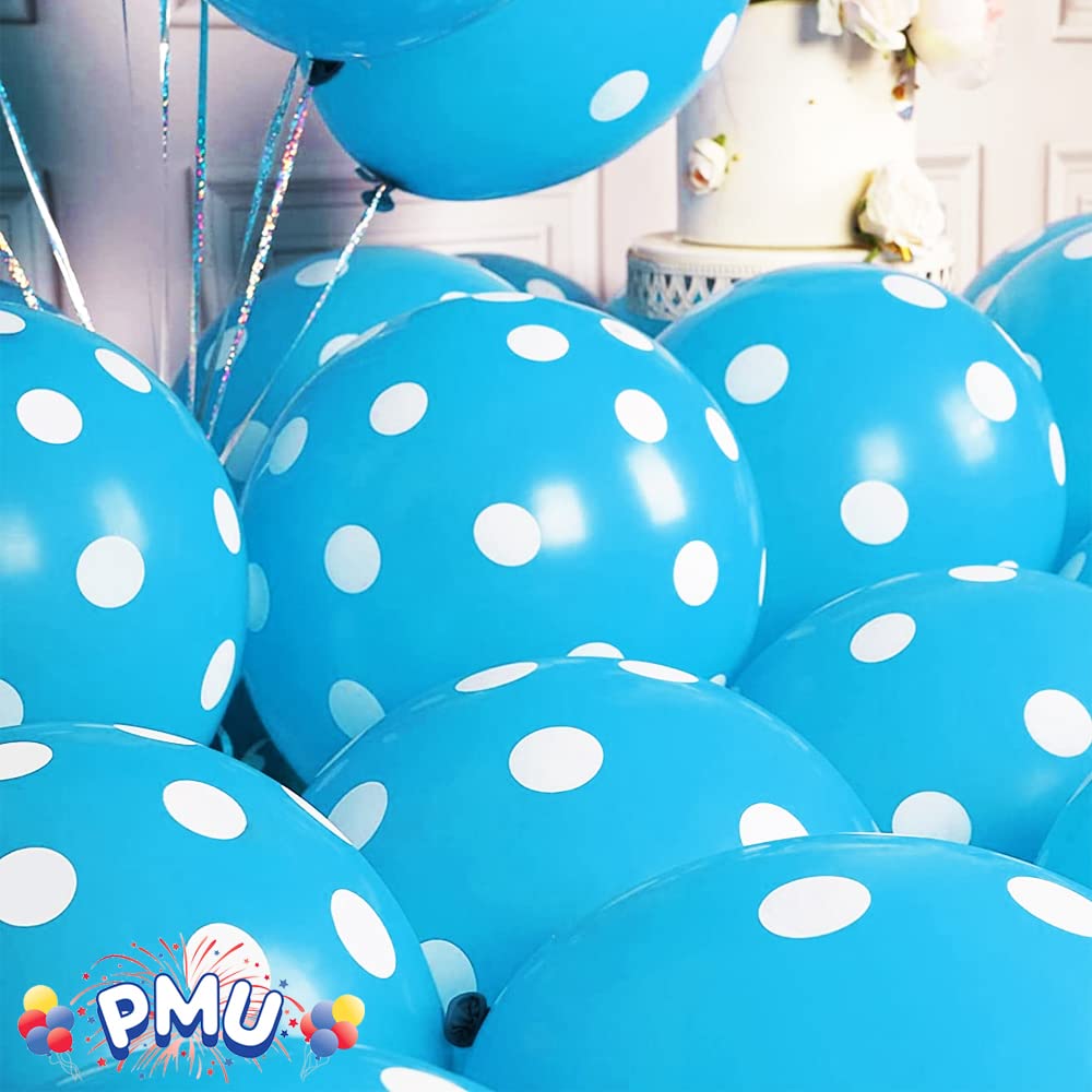 PMU Polka Dot Balloons 11 Inch - Premium Baby Blue with White Dots (Pack of 6) | Perfect for Birthday Parties, Baby Showers & Wedding Decorations