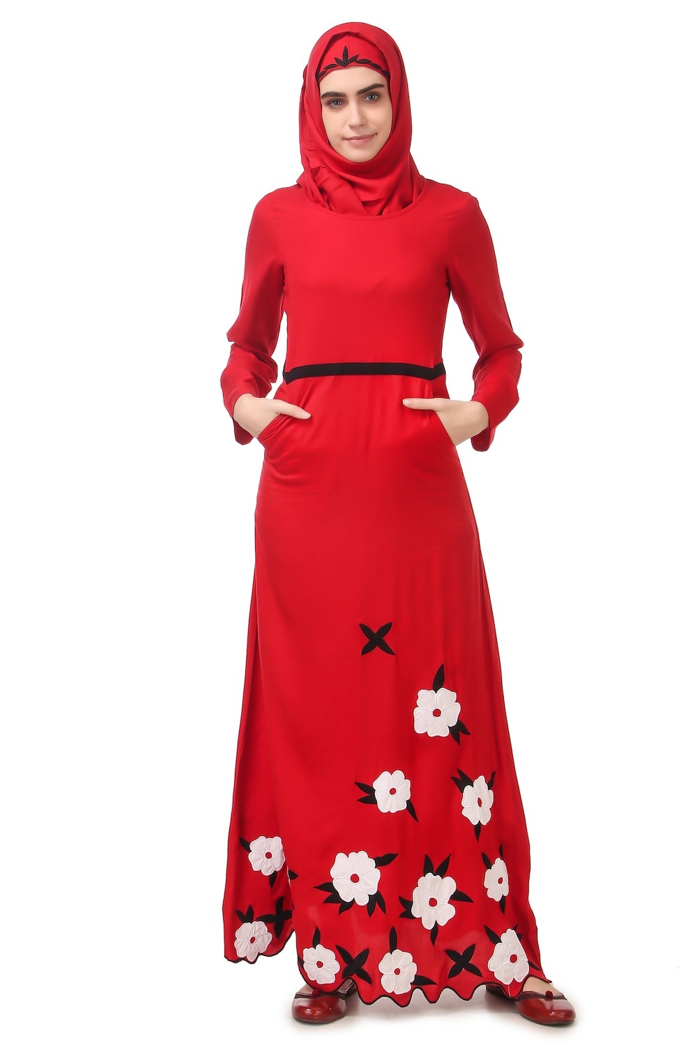 Embroidered Scalloped Bottom Rayon Abaya Dress - Modest Muslim Prayer Dress for Women - Perfect for Eid, Ramadan & Mosque Wear