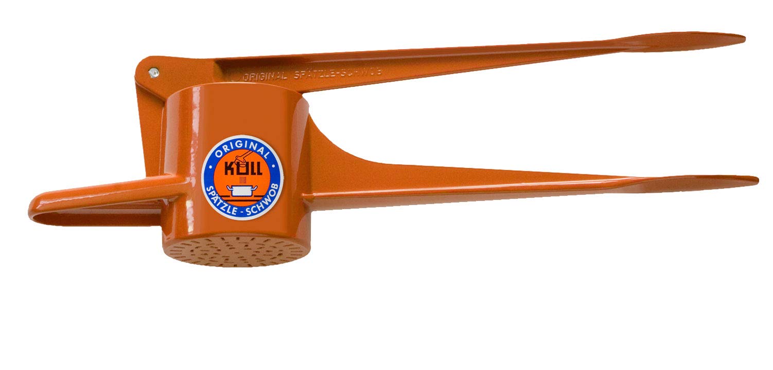 Original Kull Spaetzle-Schwob ORANGE Spaetzle Press - Handmade Pasta Maker & Potato Ricer - Dishwasher Safe - Includes Spaetzle Recipe - Perfect for Homemade Noodles, Dumplings & Mashed Potatoes - Quick & Easy Pasta Making in Minutes - Ideal for Italian, German & Home Cooking