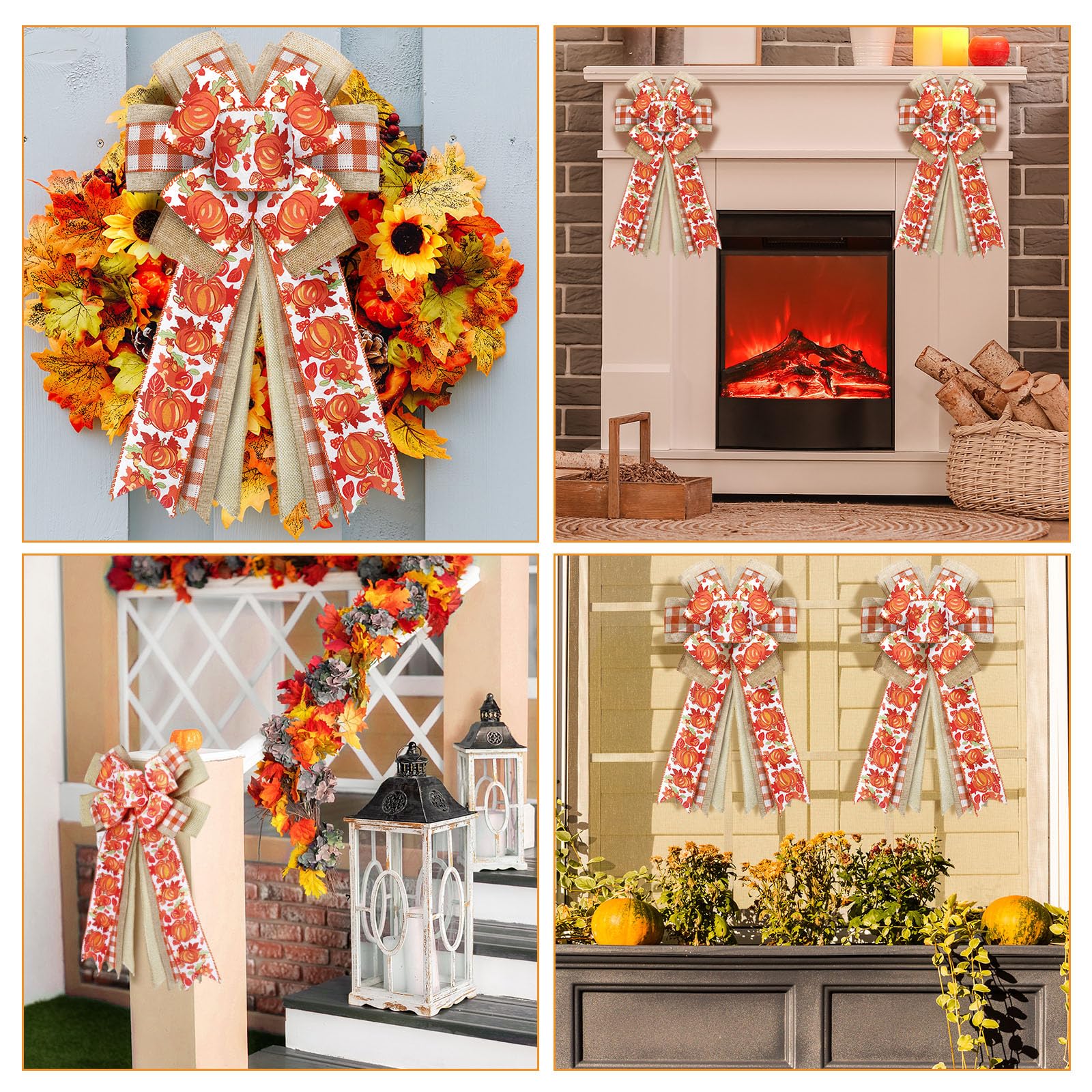 Fall Wreath Bows - Pumpkin Maple Leaves Decor for Thanksgiving & Home