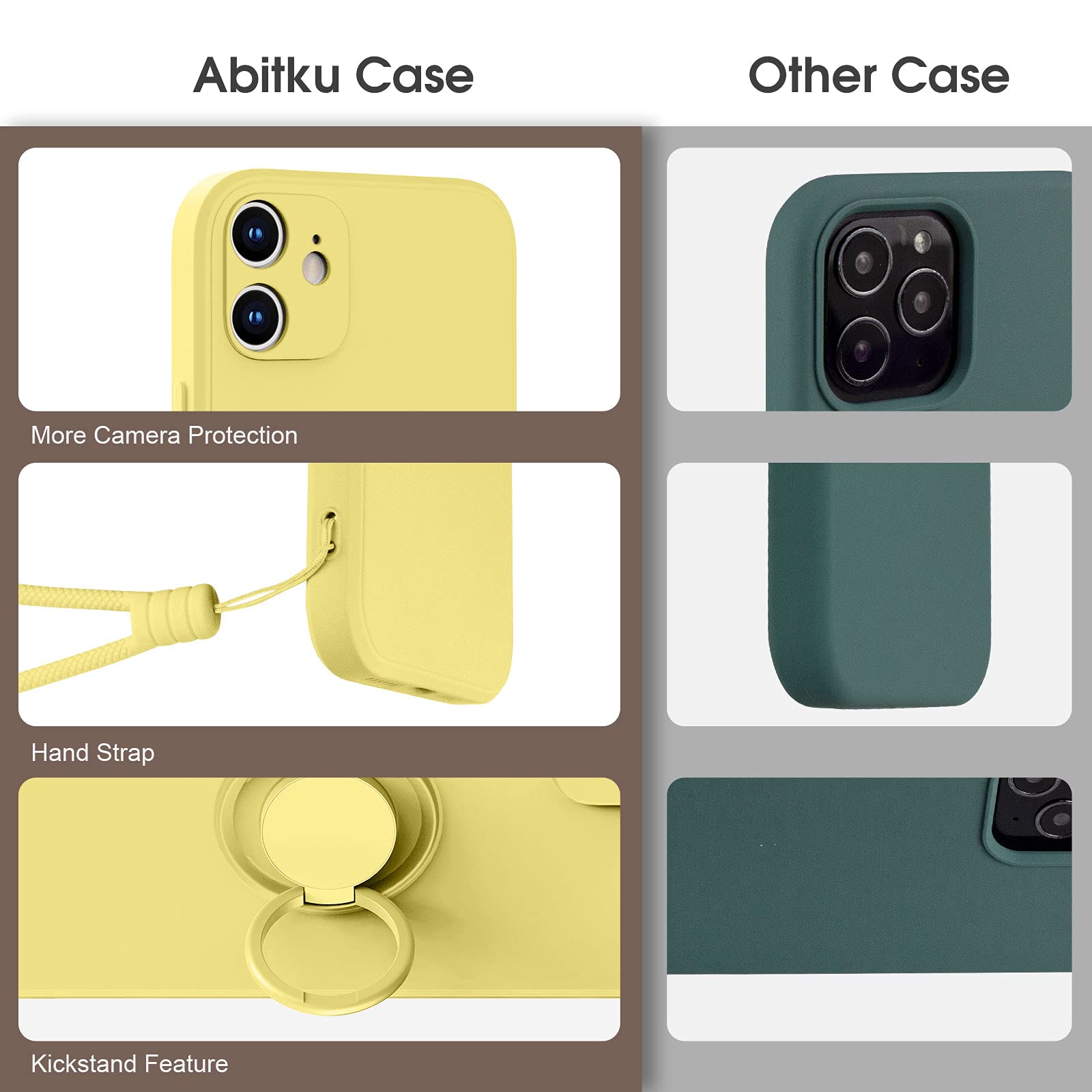 ABITKU iPhone 12 Mini Case with 360° Ring Kickstand & Magnetic Car Mount - Soft Silicone Cover with Microfiber Lining for iPhone 12 Mini 5.4 Inch (2020 Model, Yellow) - Perfect for Work, Travel and Everyday Protection