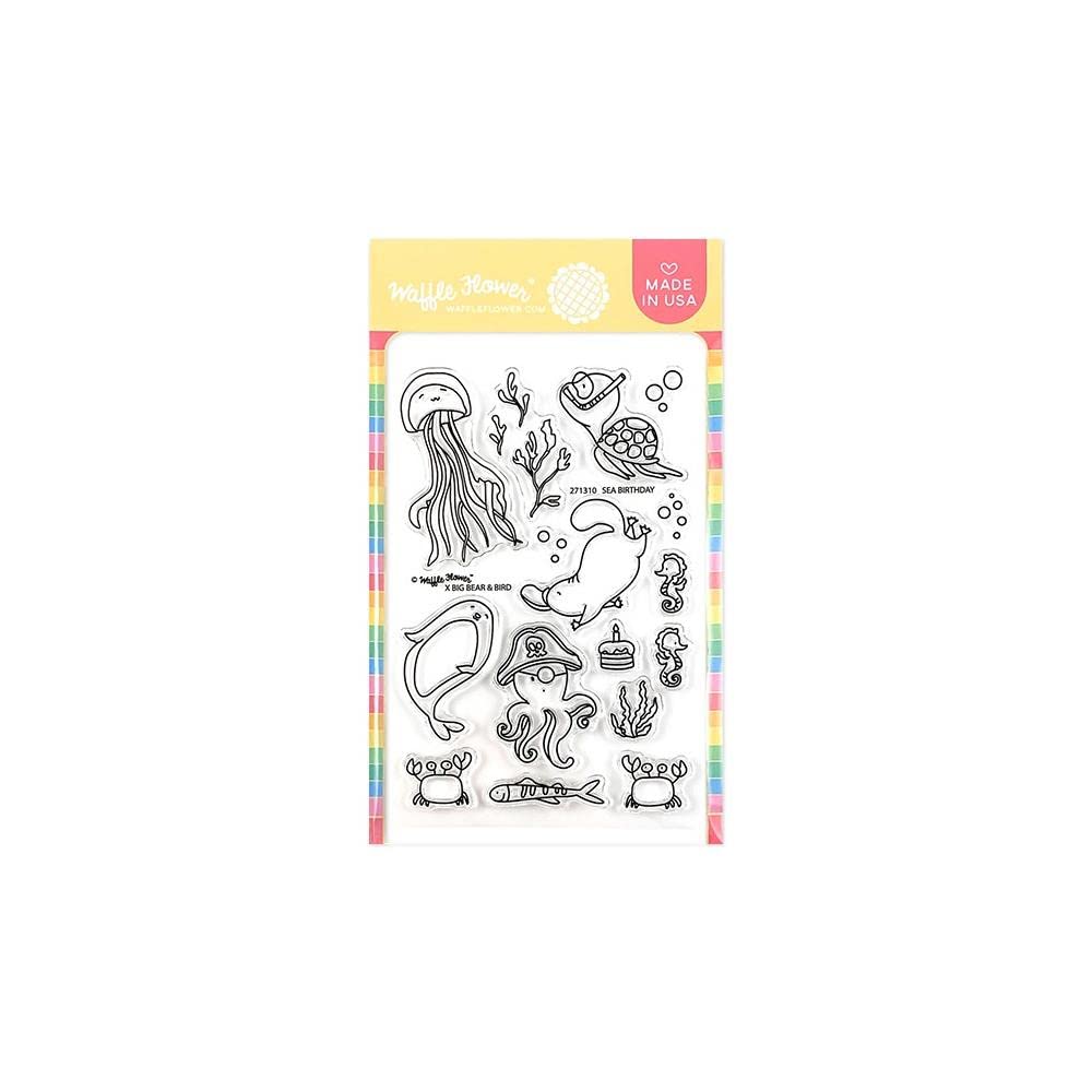 Waffle Flower Sea Birthday Stamp Set - Cute Underwater Creatures for DIY Greeting Cards, Scrapbooking & Party Invitations
