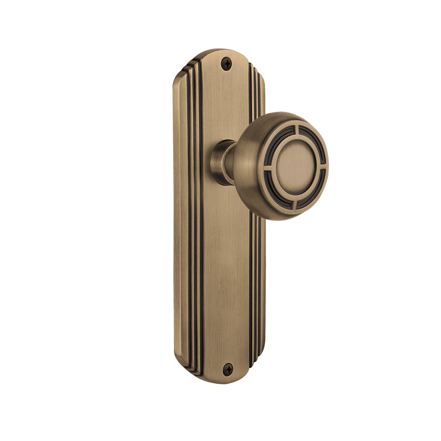 Antique Brass Deco Long Plate with Mission Knob - Vintage Cabinet Hardware for Kitchen, Bathroom & Furniture Restoration