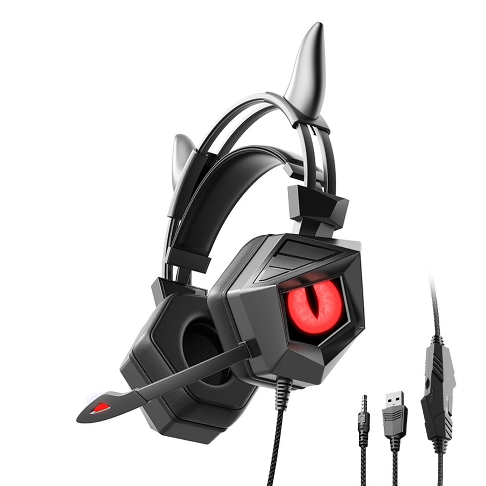 Lopeceal RGB Gaming Headset with Microphone - Wired 3.5mm/USB Cow Ear Headphones for PC, PS4, Xbox - Noise Cancelling E-Sports Headset with LED Lights (Red) - Perfect for Streaming, Competitive Gaming & Late Night Sessions