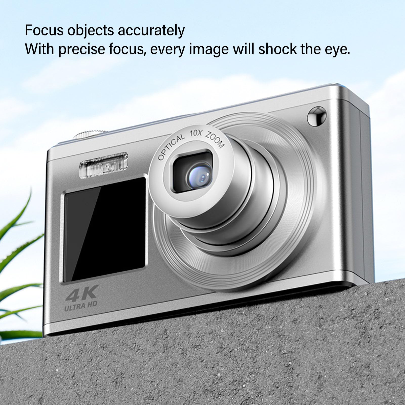 4K Digital Camera with 60MP & 6X Digital Zoom - 2.88 Inch Compact Vlogging Camera with Macro Shooting, Built-in Fill Light & Auto Focus - Perfect for Beginners, Travel & YouTube Content Creation (Silver)