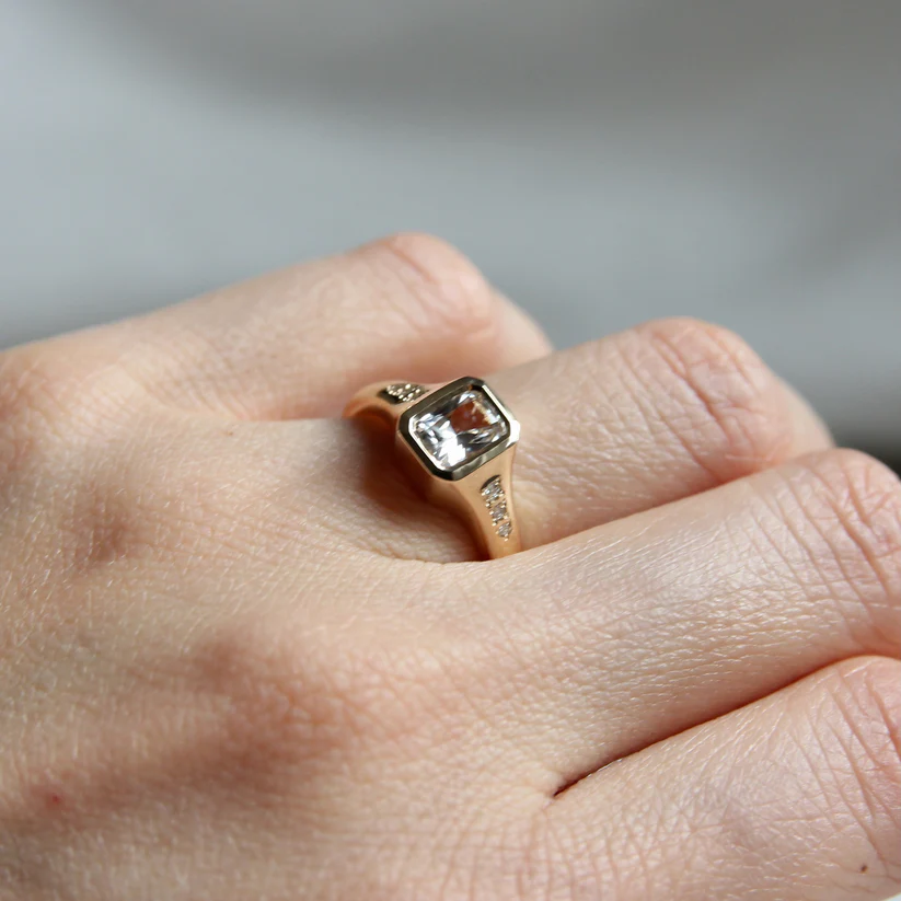 0.90ct Radiant Cut White Sapphire Bezel Set Ring - Elegant Wedding Band, Anniversary Gift & Everyday Jewelry for Women