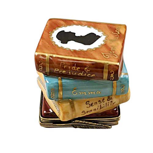 Jane Austen Stack of Books Limoges Box - Hand-Painted Collectible Trinket Box for Book Lovers | Perfect for Home Decor, Literary Gifts & Jewelry Storage