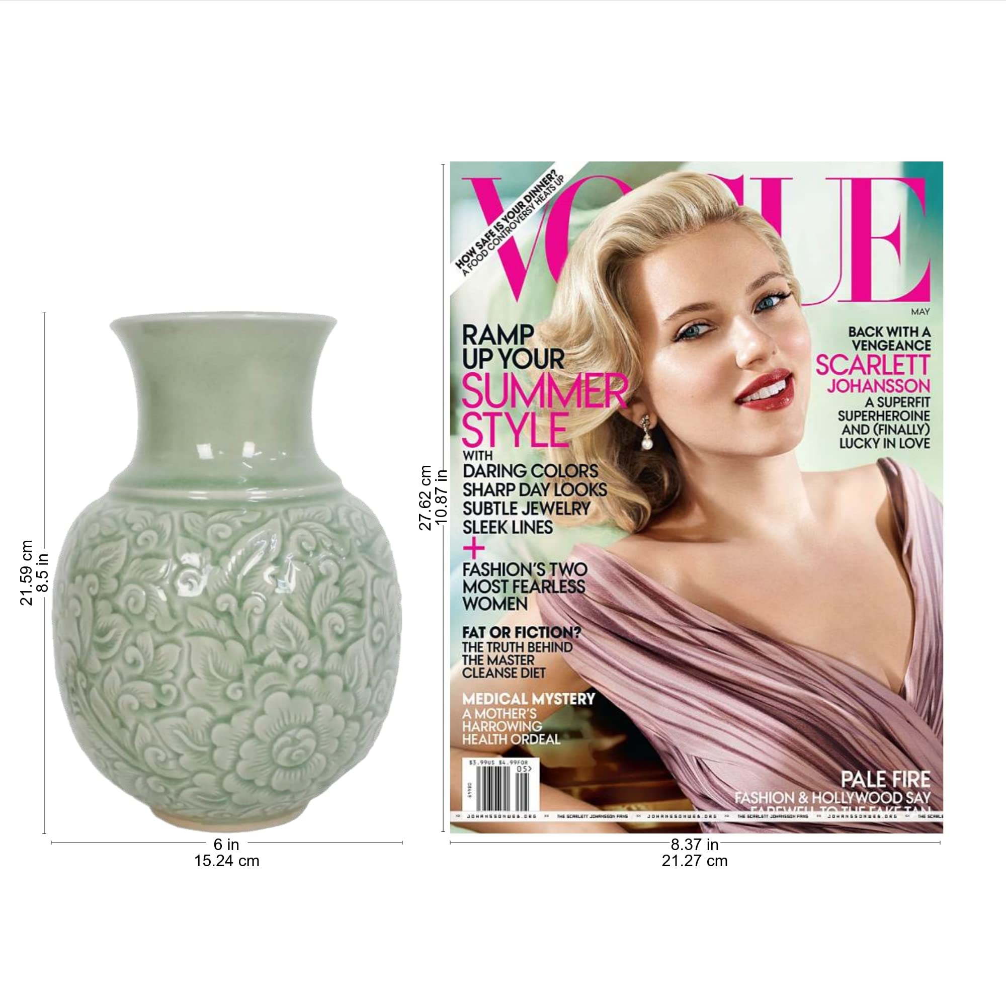 NOVICA Handcrafted Light Green Floral Celadon Ceramic Vase - Jade Landscape Design - Elegant Home Decor for Living Room, Dining Table & Wedding Centerpieces