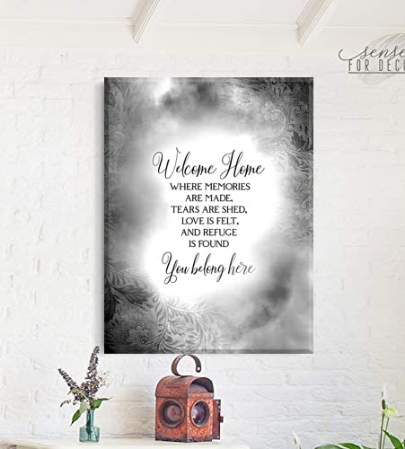 Rustic Welcome Home Wall Sign - 30x40 Grey Wooden Home Decor with Inspirational Quotes - Perfect for Living Room, Entryway & Farmhouse Style Interiors