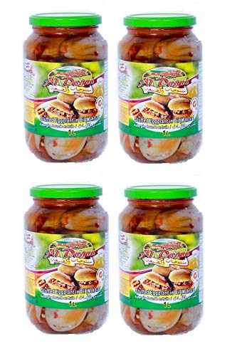 Al Dayaa Makdous Stuffed Baby Eggplant in Olive Oil - 4 Glass Jars (35oz/1kg Each) - Authentic Middle Eastern Pickled Eggplant for Breakfast, Mezze Platters & Charcuterie Boards