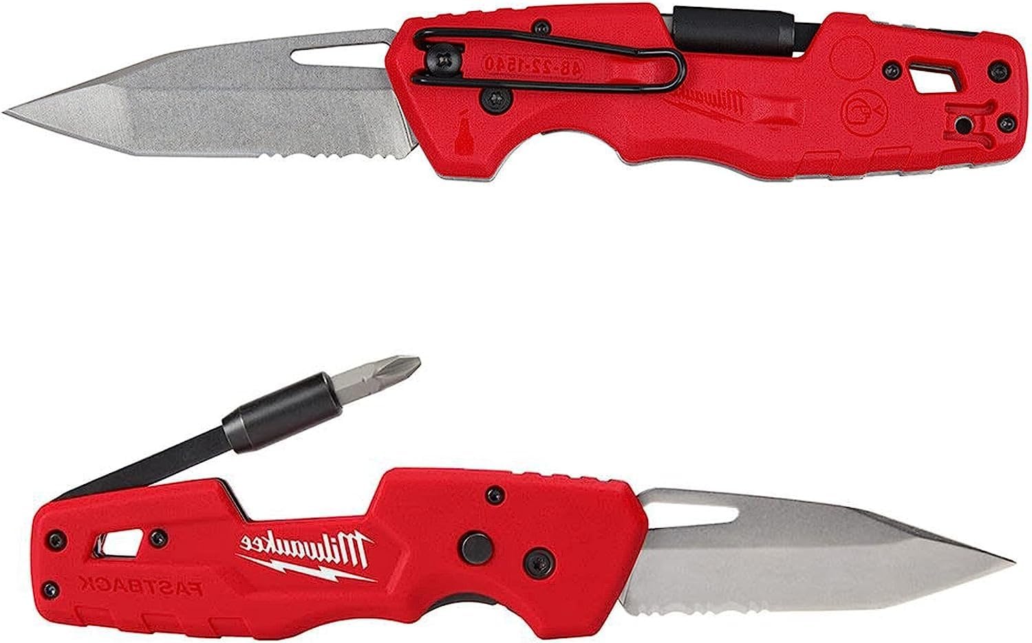 Milwaukee FASTBACK Folding Utility Knife with 5-Pack Blades - Compact Pocket Knife for Construction, DIY Projects & Outdoor Activities - Heavy Duty Red-Black Design for Carpenters, Electricians & Handymen