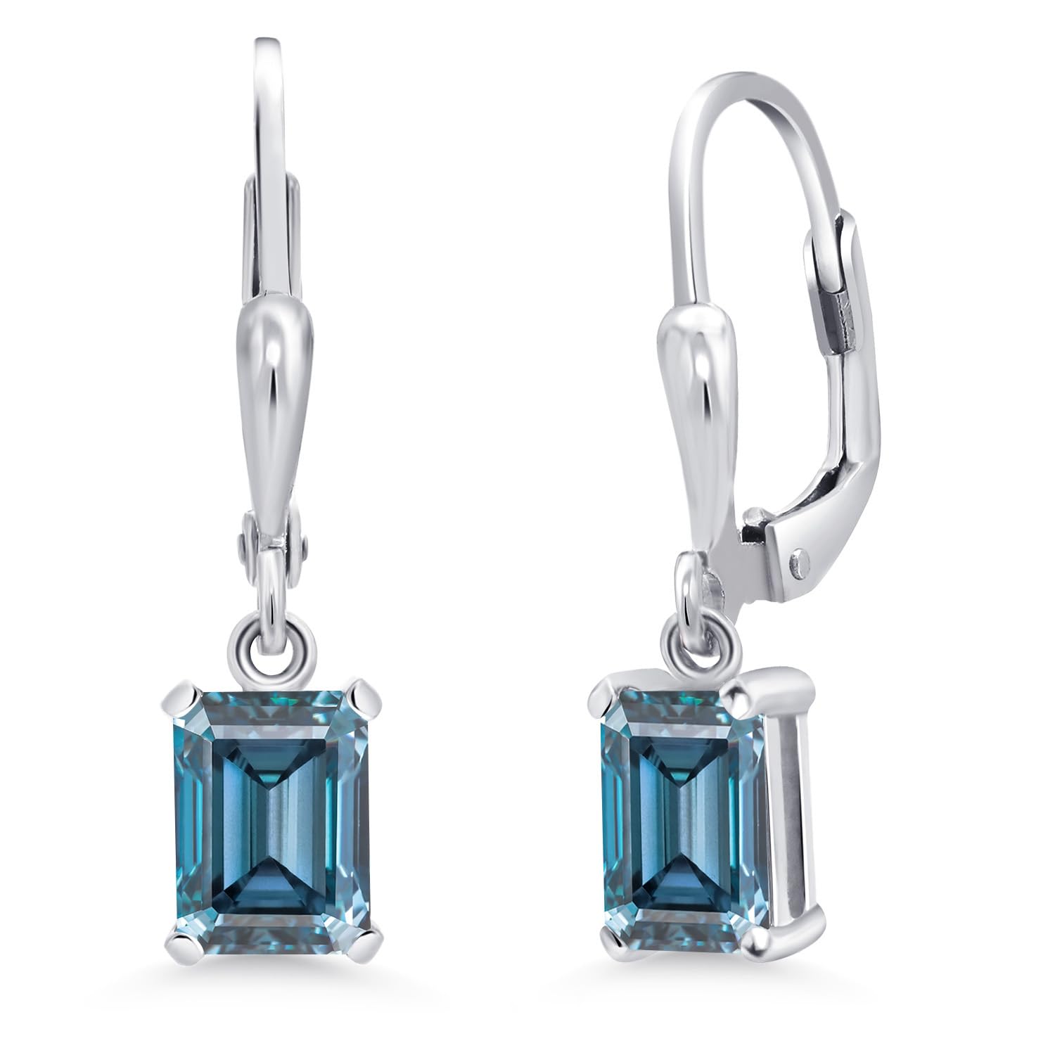 Gem Stone King 925 Sterling Silver Emerald Cut 7x5mm Birthstone Drop Dangle Earrings for Women | Leverback Design | Perfect for Weddings, Parties & Everyday Wear