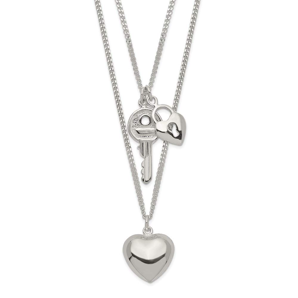 925 Sterling Silver Double Heart & Key Pendant Necklace with Lobster Clasp - Romantic Gift for Her, Perfect for Valentine's Day, Anniversary & Special Occasions