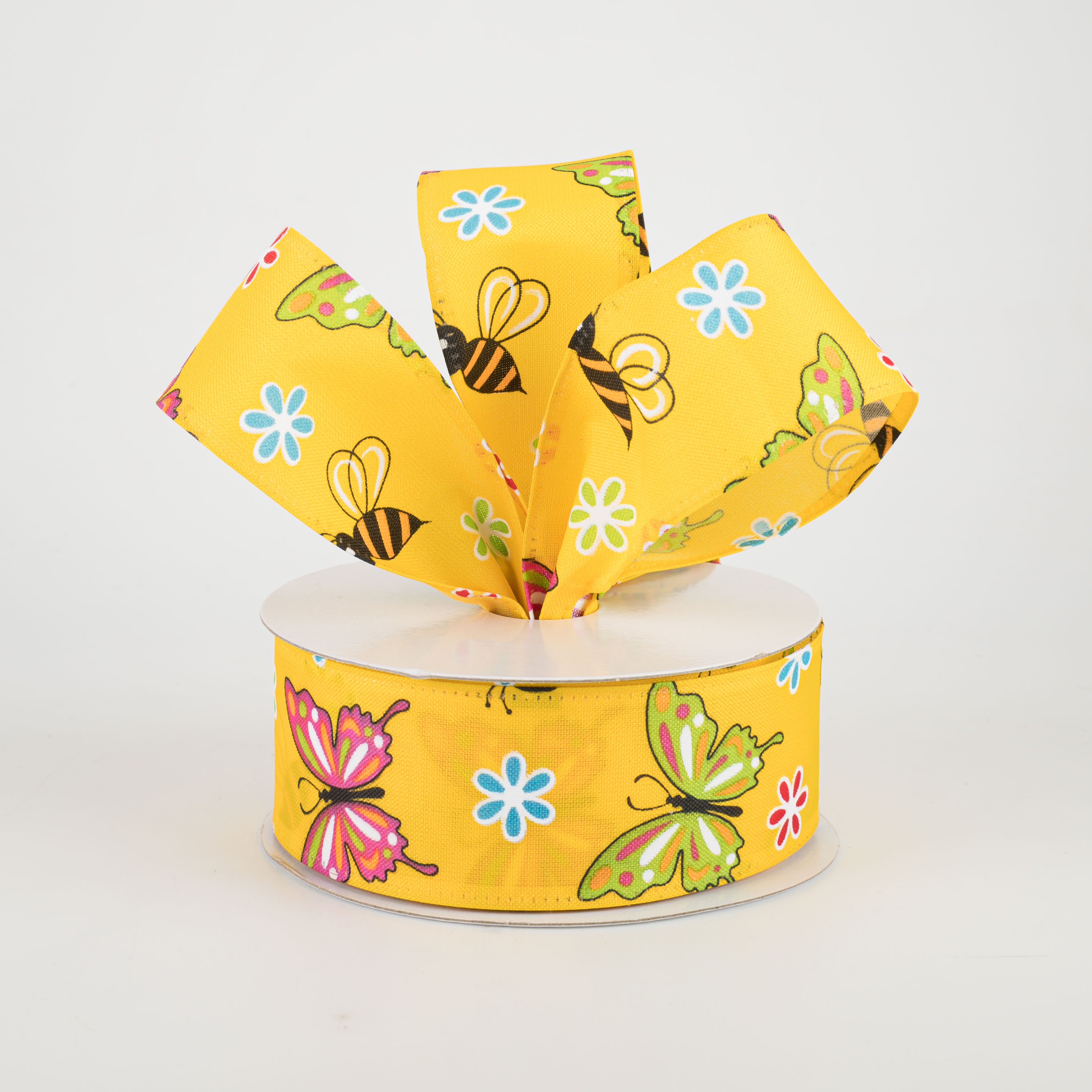 1.5 Inch Butterflies & Bees Ribbon - Daffodil Yellow Decorative Craft Ribbon (10 Yards) for Gift Wrapping, Scrapbooking & DIY Wedding Decorations