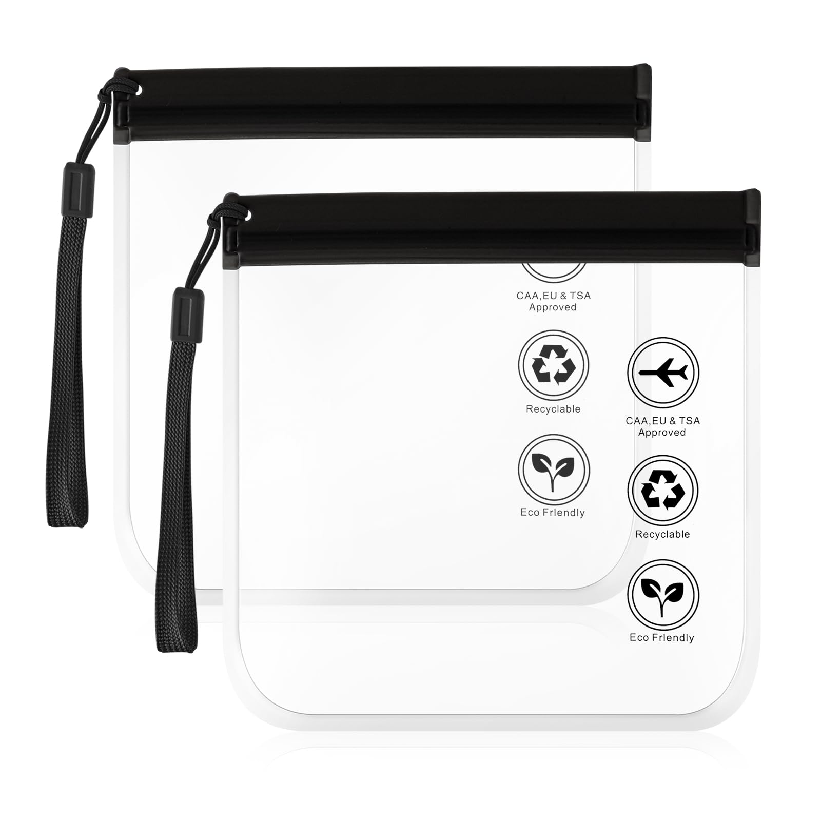 TSA Approved Clear Travel Toiletry Bags - Quart Size Waterproof & Leakproof Cosmetic Organizer for Liquids, Makeup, Shampoo (2 Pack Black) - Perfect for Air Travel, Carry-on Essentials & Vacation Packing