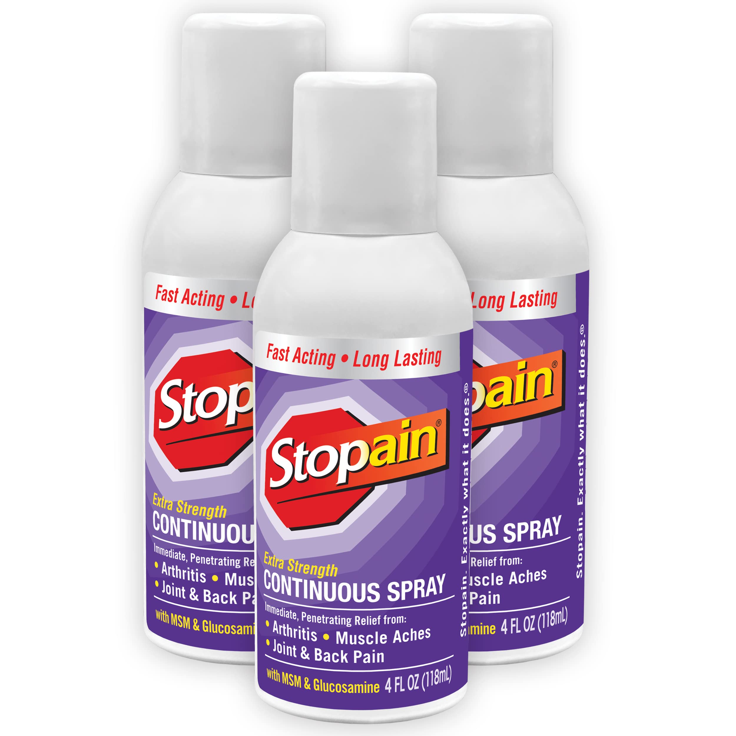 Stopain Pain Relief Spray - 4oz (3 Pack) | Fast-Acting Max Strength with MSM, Glucosamine & Menthol | USA Made Topical Analgesic for Arthritis, Back, Knee & Neck Pain | HSA/FSA Approved | Perfect for Post-Workout Recovery & Chronic Pain Management