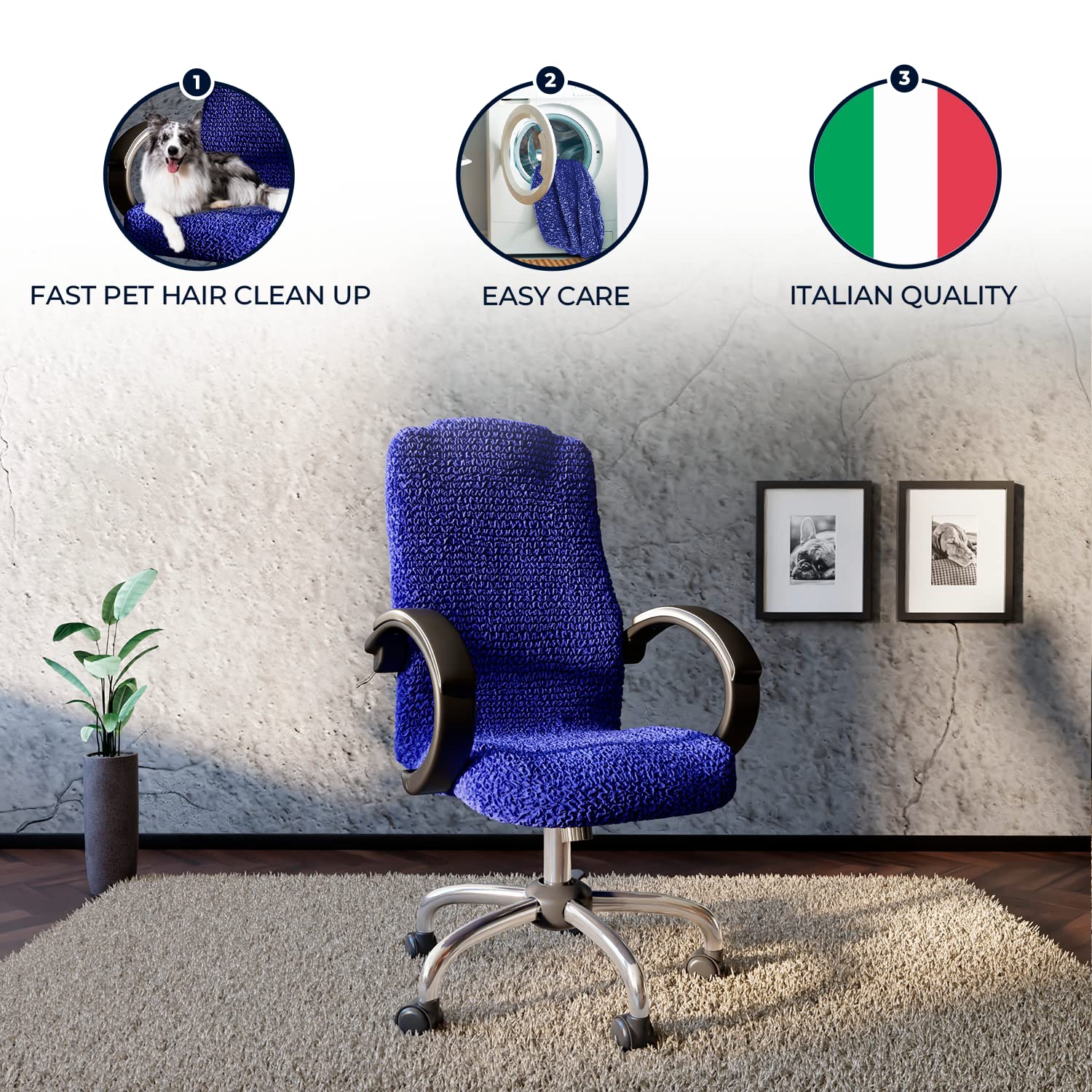 PAULATO BY GA.I.CO. Stretch Office & Gaming Chair Slipcover with Zipper - Breathable Microfiber Fabric Chair Cover - 1-Piece Form Fit Design - Blue (Fits Most Office & Computer Desk Chairs) - Perfect for Home Office, Gaming Setup & Workspace Protection