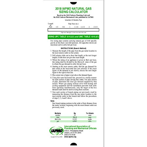 2018 IAPMO Natural Gas Pipe Sizing Calculator - Professional Gas Line Measurement Tool for HVAC, Plumbing & Engineering Projects