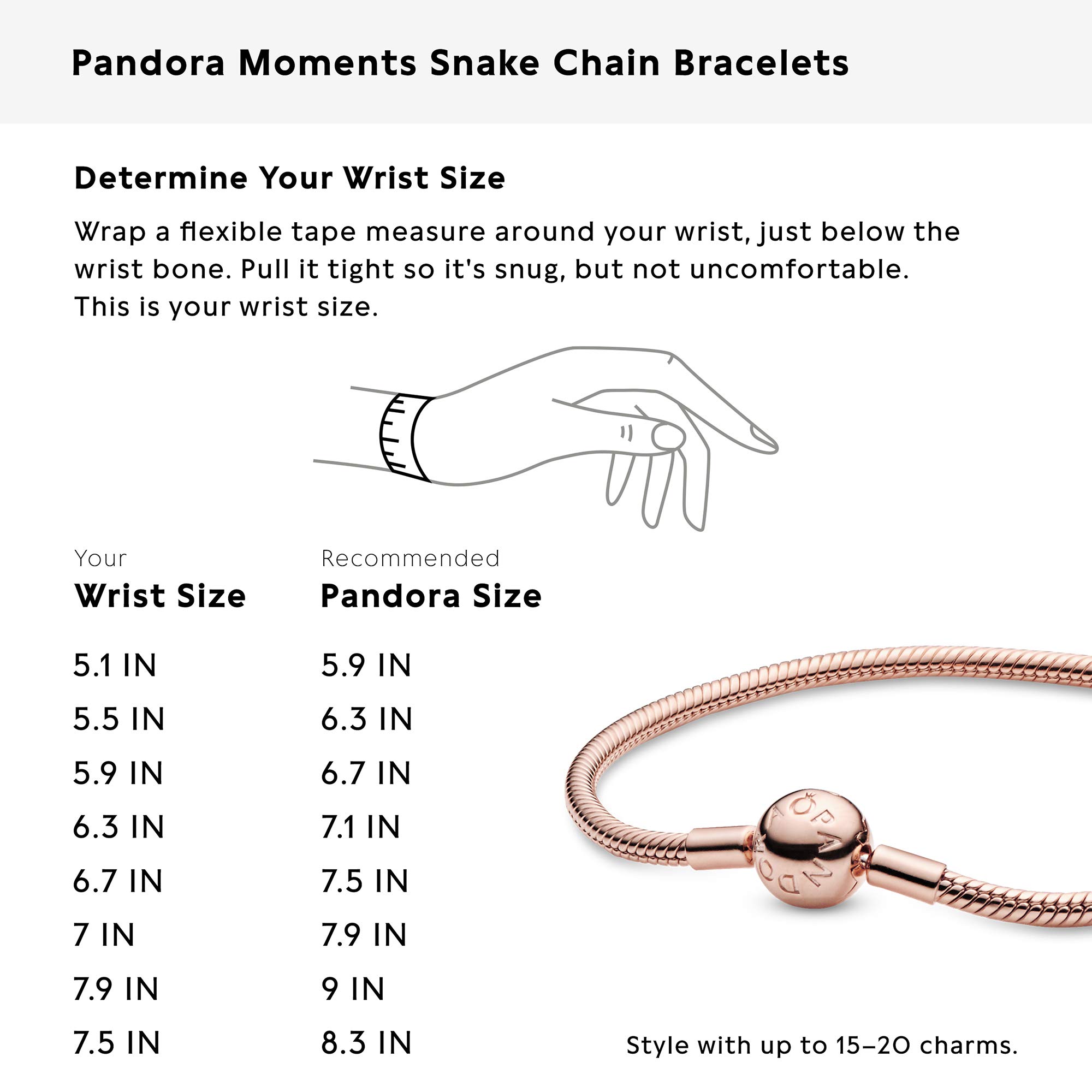 PANDORA Moments Snake Chain Bracelet for Women - Compatible with PANDORA Charms - Elegant Gift for Her with Gift Box - Perfect for Birthdays, Anniversaries & Special Occasions