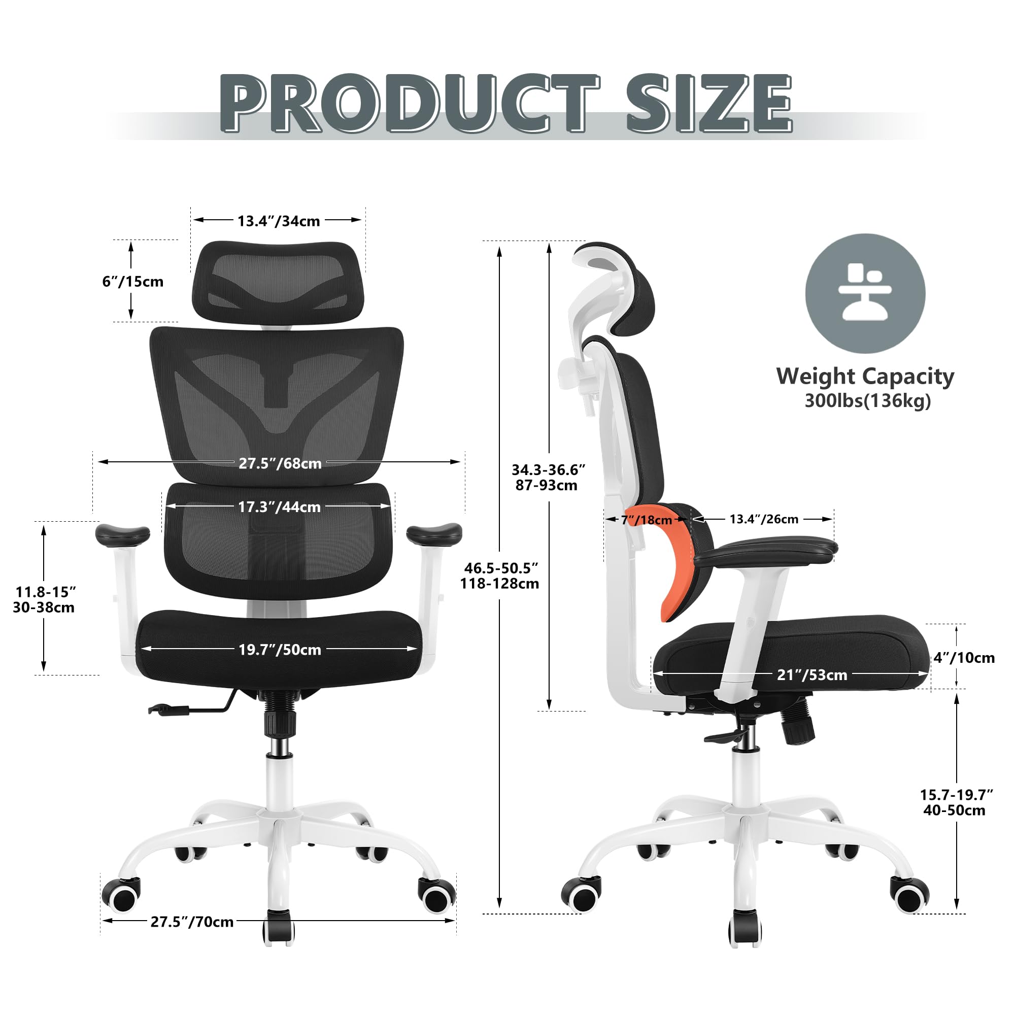 Ergonomic Office Chair with Lumbar Support - High Back Mesh Computer Desk Chair for Home & Gaming - Adjustable Armrests & Reclining Function - Big and Tall Comfortable Chair (Orange) - Perfect for Long Work Hours, Gaming Sessions & Home Office Use