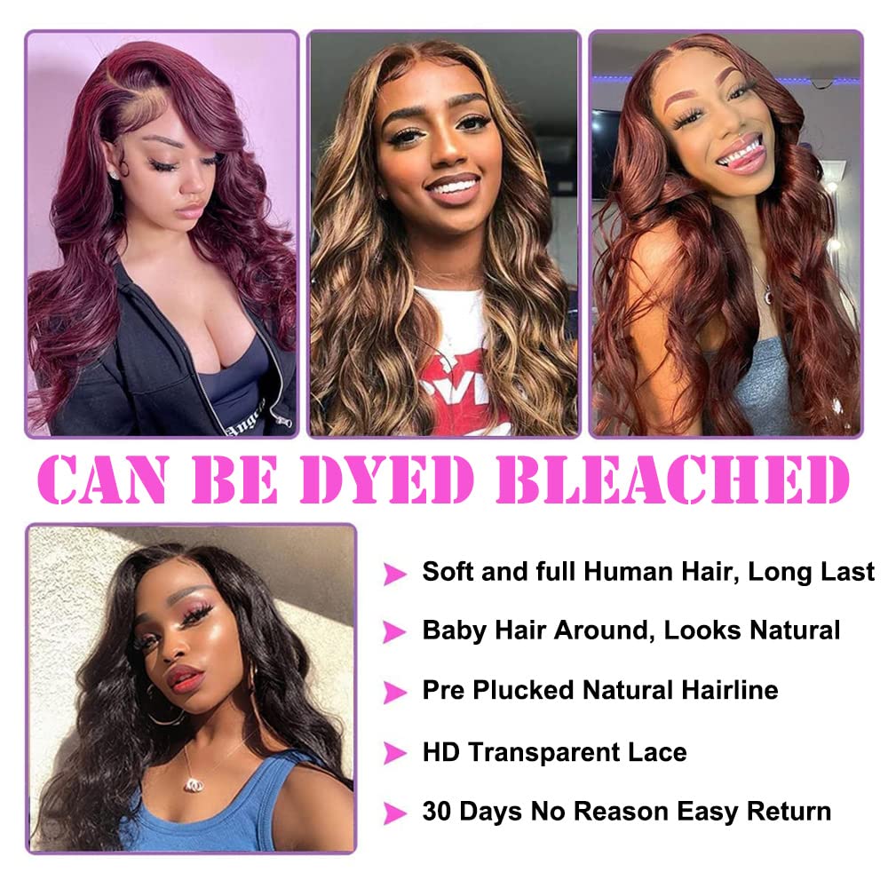 Imeya 16 Inch Body Wave Lace Front Human Hair Wig for Black Women - Glueless Transparent 13x6 HD Lace Frontal Brazilian Remy Hair with Pre-Plucked Natural Hairline & Baby Hair - 150% Density - Perfect for Daily Wear, Parties & Special Occasions