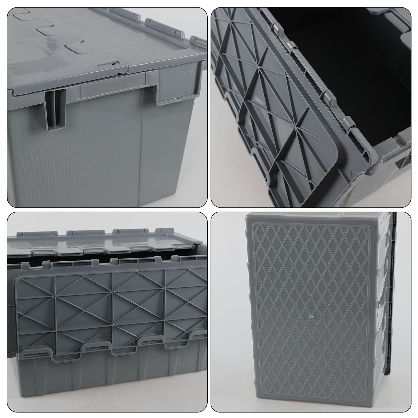 15 Gallon Heavy-Duty Storage Container with Hinged Lid - Industrial Plastic Storage Tote Bin (4-Pack) - Perfect for Warehouse, Garage Organization & Bulk Item Storage