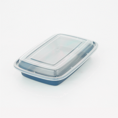 16 oz Rectangle Midnight Blue Plastic To Go Containers with Clear Lids - 100 Pack (7.75
